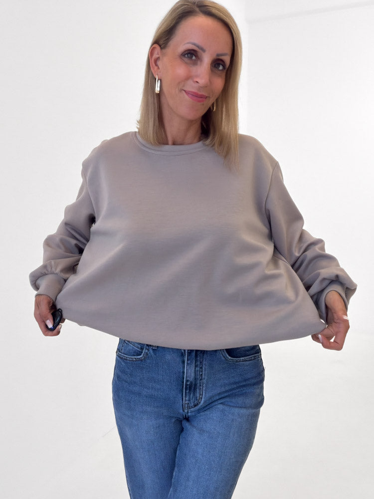 "Piana" weicher Ballonpullover aus Butterstoff - mocca