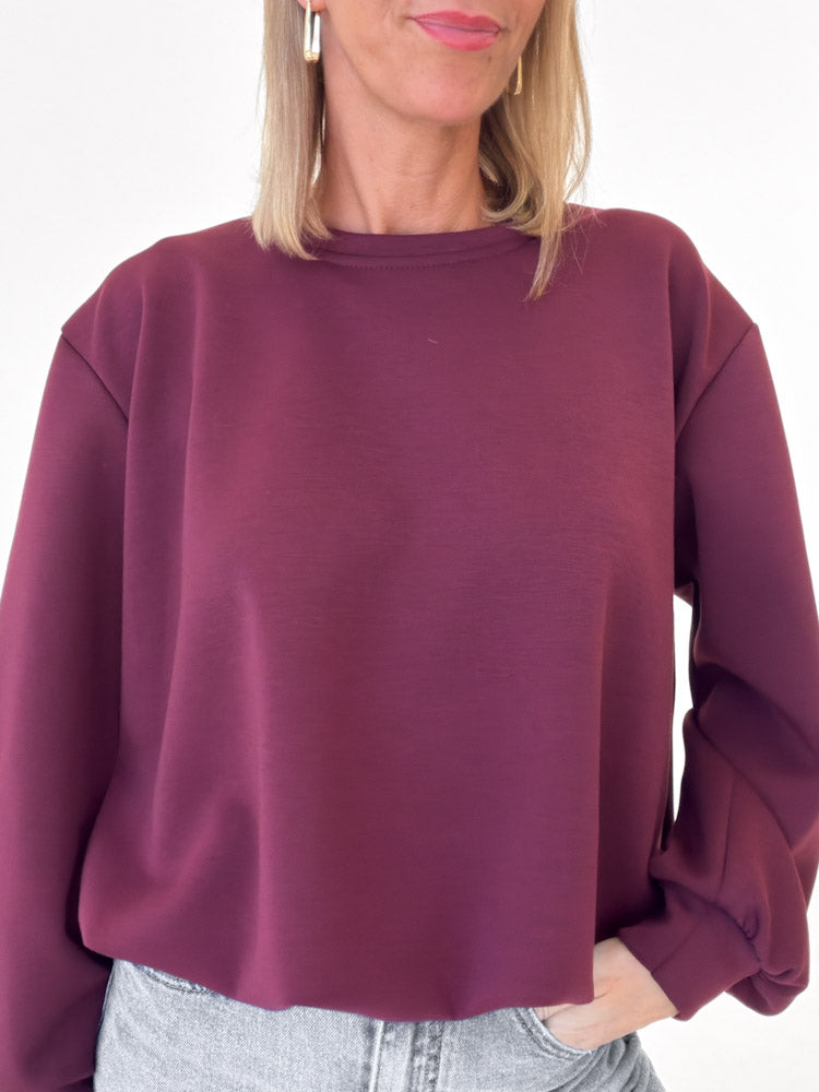 "Piana" weicher Ballonpullover aus Butterstoff - bordeaux