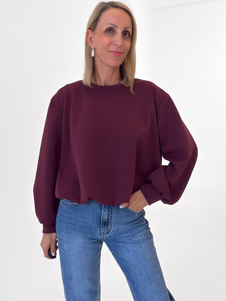 "Piana" weicher Ballonpullover aus Butterstoff - bordeaux