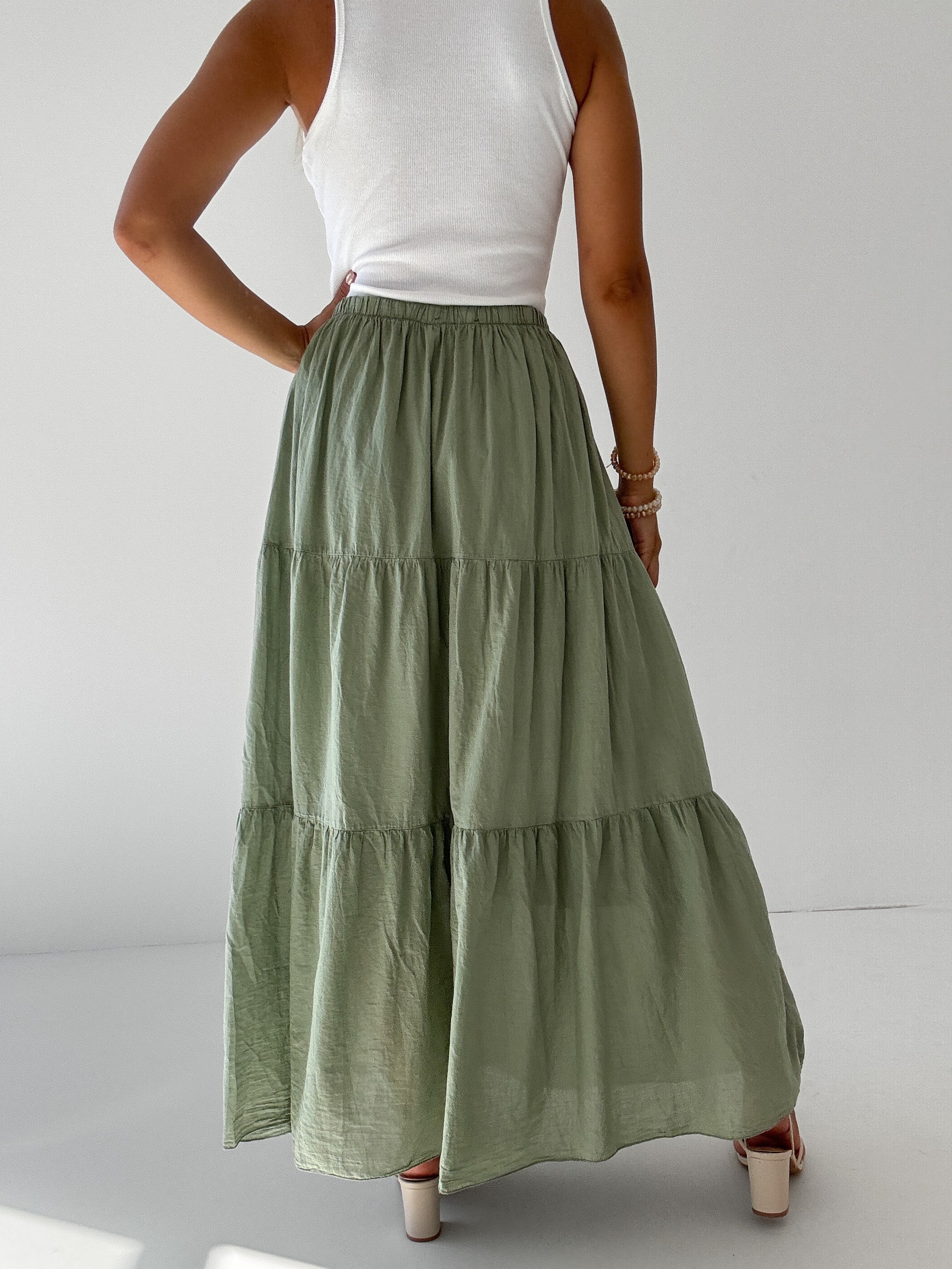 "Lune Skirt" langer Rock aus Baumwolle - matcha grün