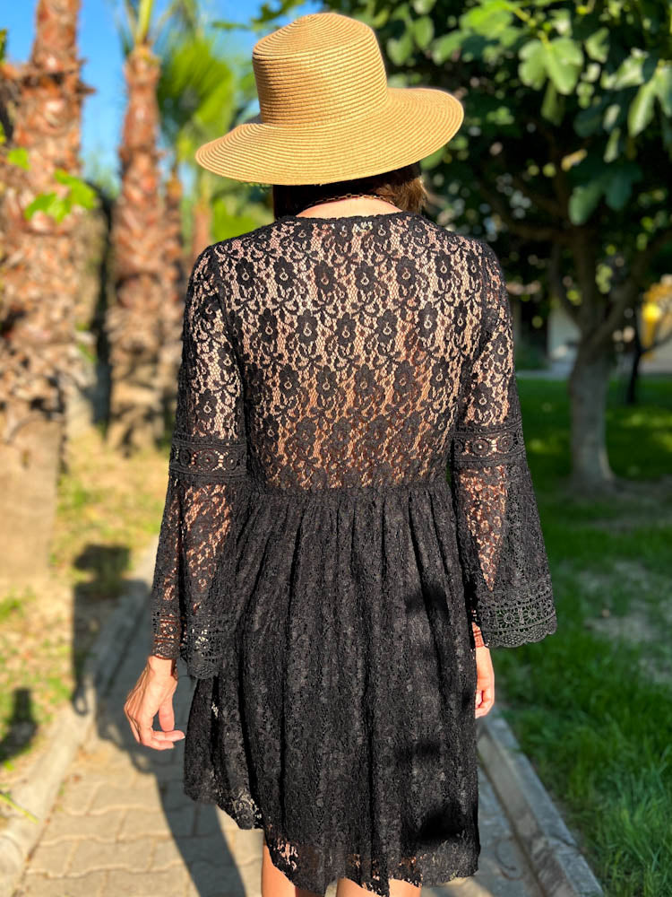 "Glow" weiches Spitzenkleid - schwarz