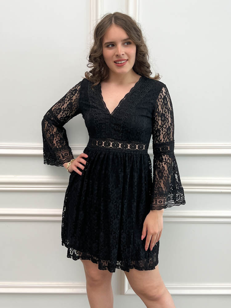 "Glow" weiches Spitzenkleid - schwarz