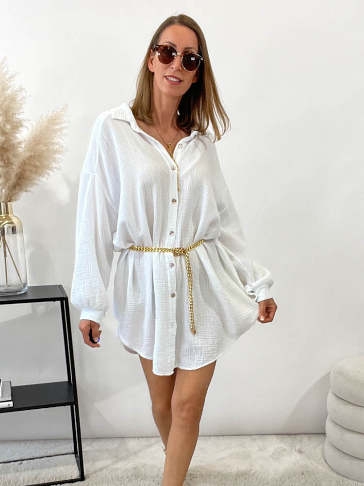 Musselin Bluse Auge aus Pailetten Oversize – weiß