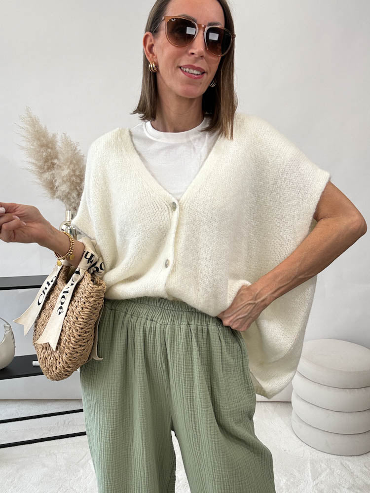 "Waffle Culotte" Hose aus Musselin - matcha