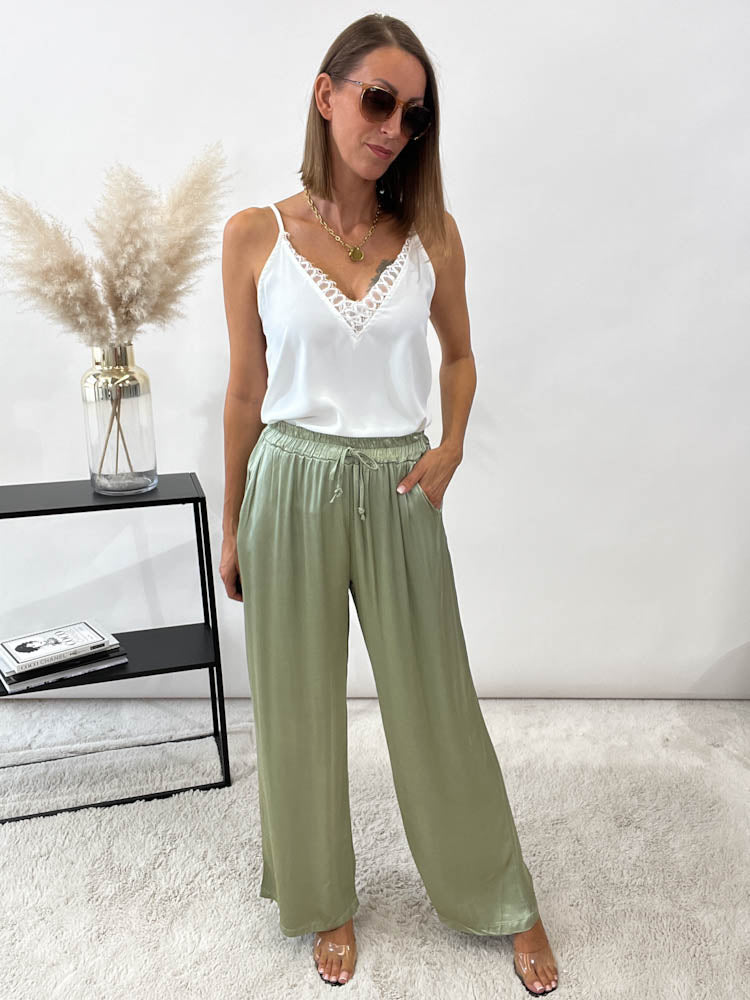 "Silky" Hose aus Viskose - matcha