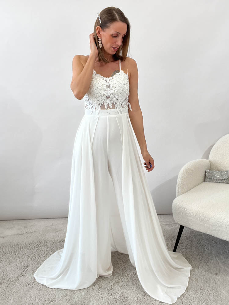 Langes elegantes Hosenkleid - weiß