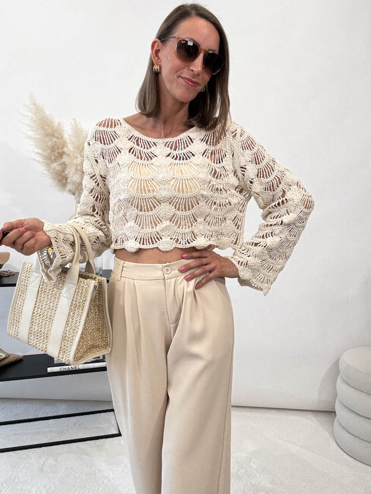 "Conchiglia" süßes Crochet Top - beige