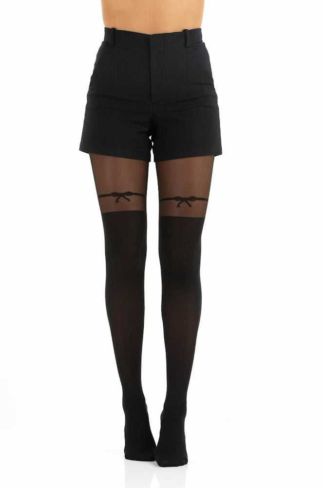 "Bow Illusion" Strumpfhose mit kleiner Schleife 40 Den - schwarz