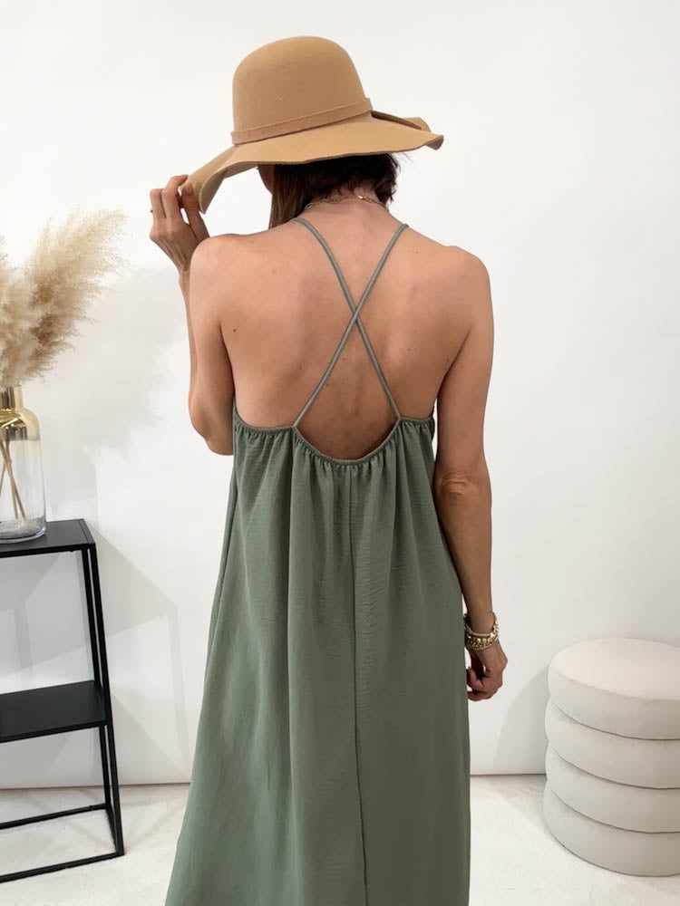 "Sunshine" leichtes Spaghettiträger Kleid - matcha