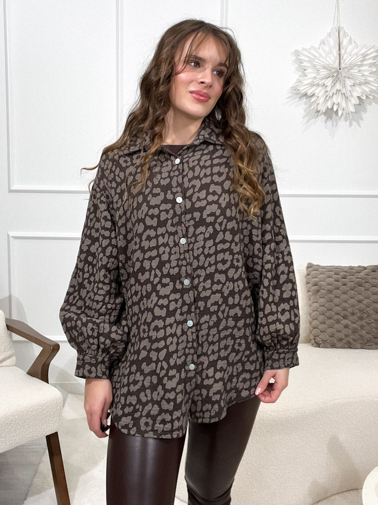 "Musselin Leo" Bluse aus Baumwolle - choco braun