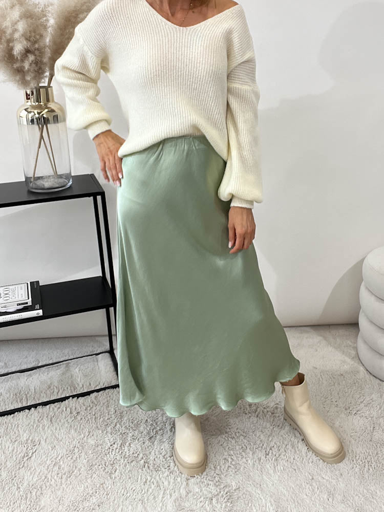 "Silky Maxi" langer viscose Rock - matcha green