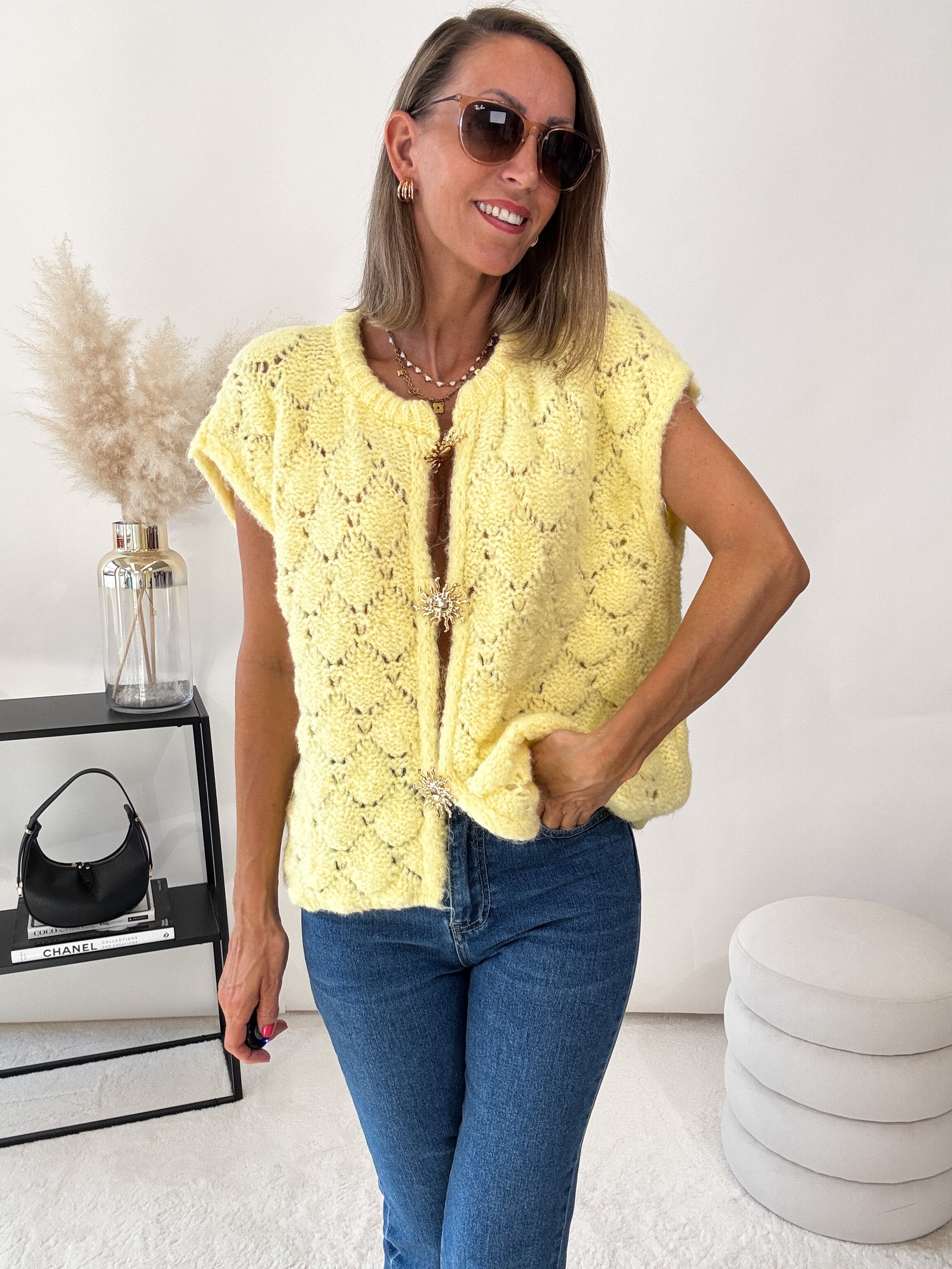 "Stella Vest" kuschelige Cardigan-Weste - gelb