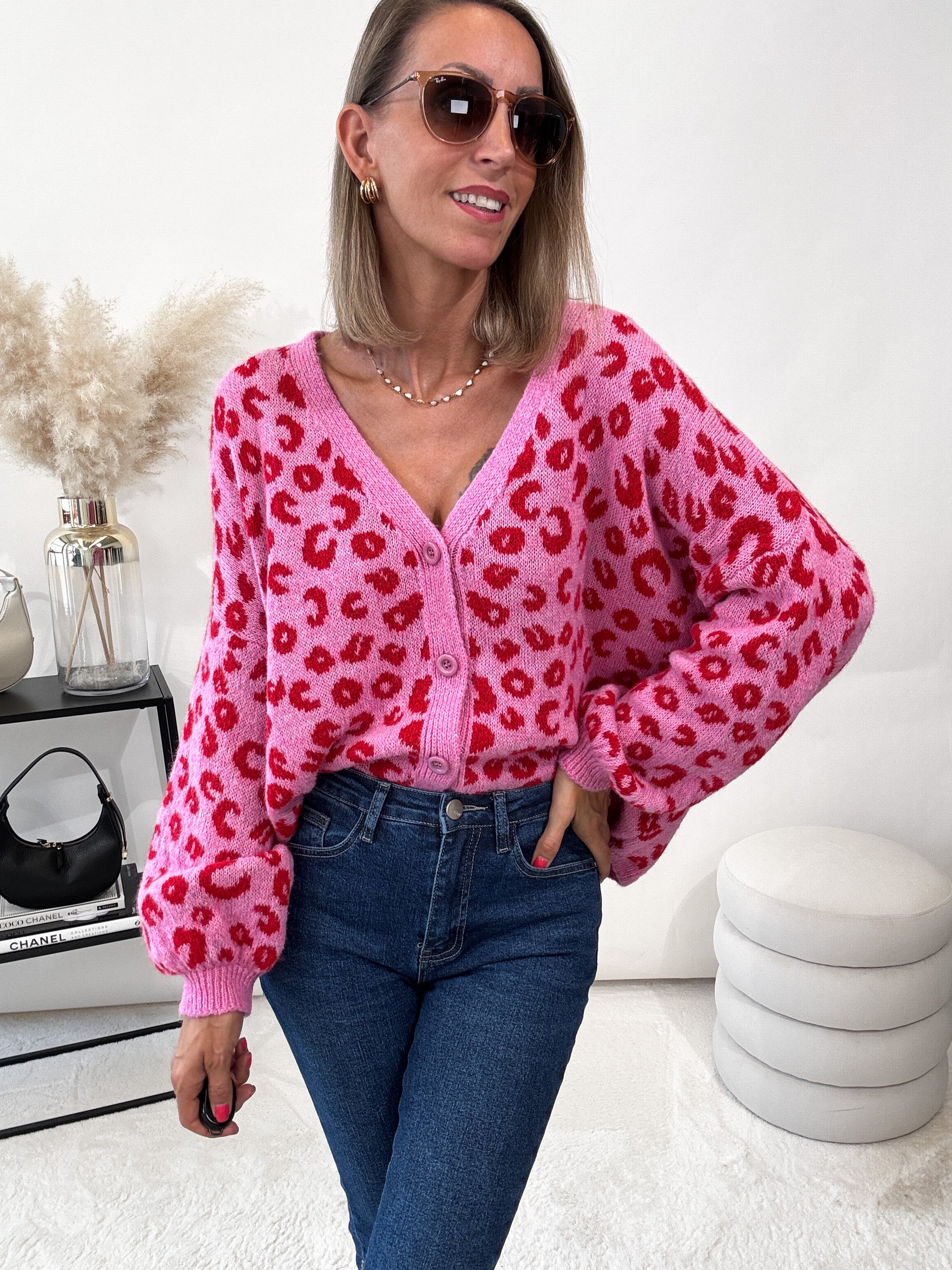 "Firenze" kuscheliger Leo Cardigan - pink/rot