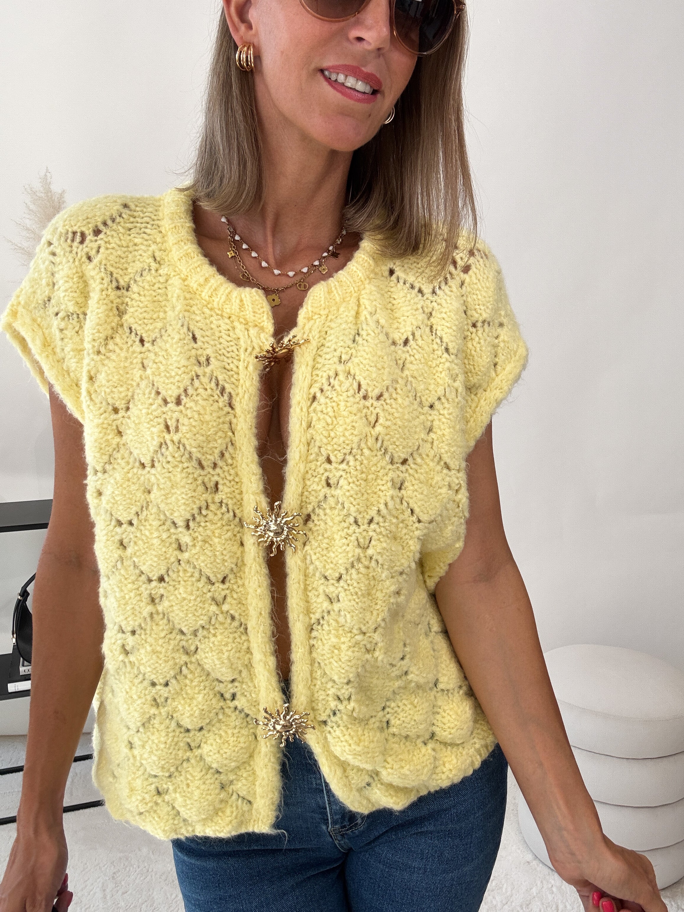 "Stella Vest" kuschelige Cardigan-Weste - gelb