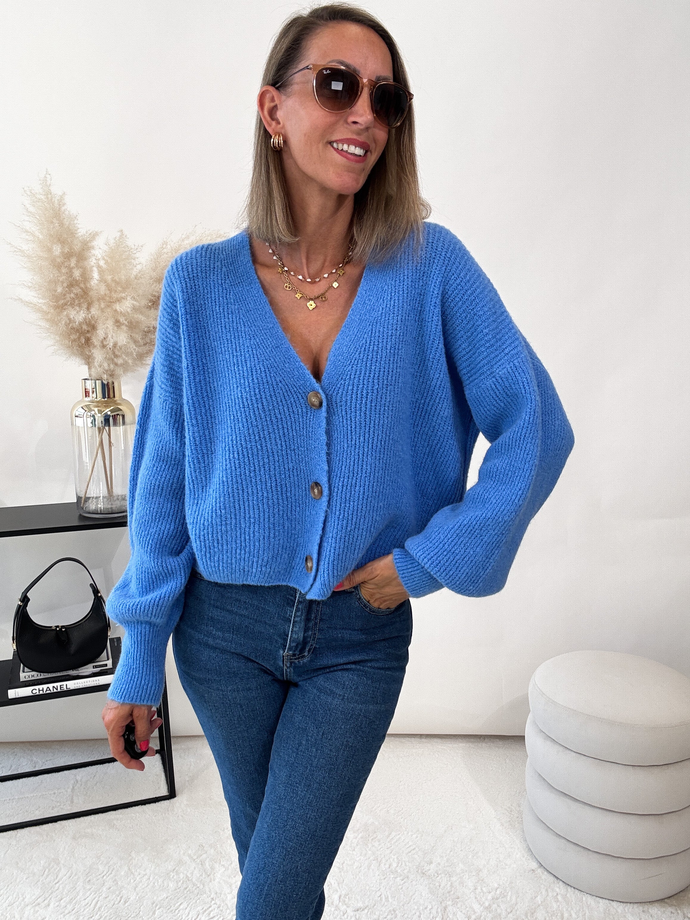 "New York" kuscheliger Cardigan - blau