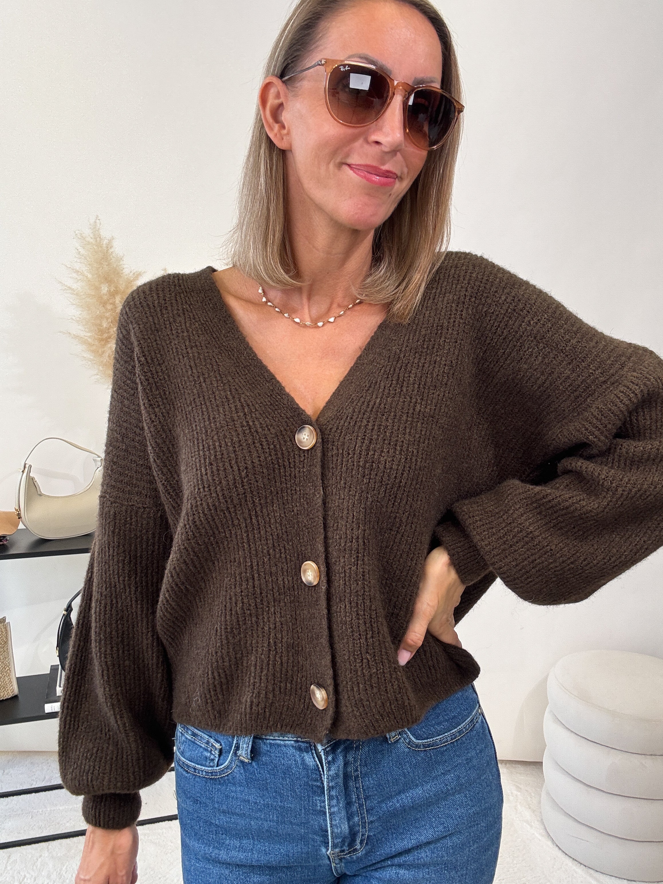 "New York" kuscheliger Cardigan - chocobraun