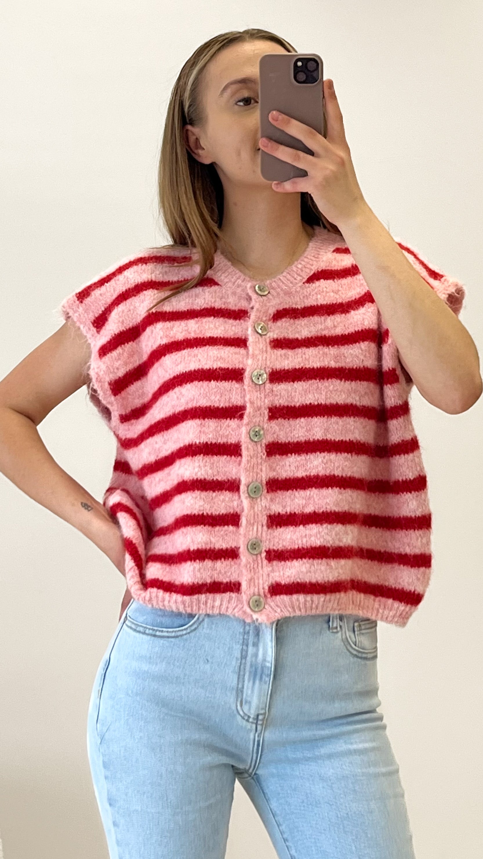 "Pineto Stripes Vest" kuschelige Weste - rosa/rot