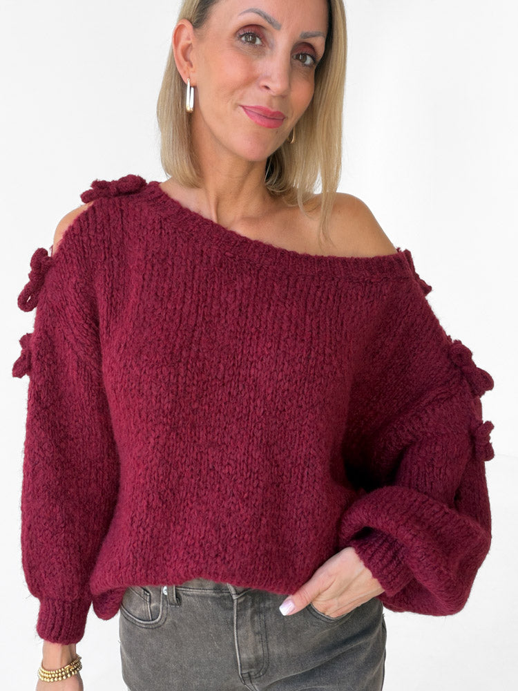 "Soft Bow" weicher Pullover mit Schleifen aus Wolle & Viskose - bordeaux