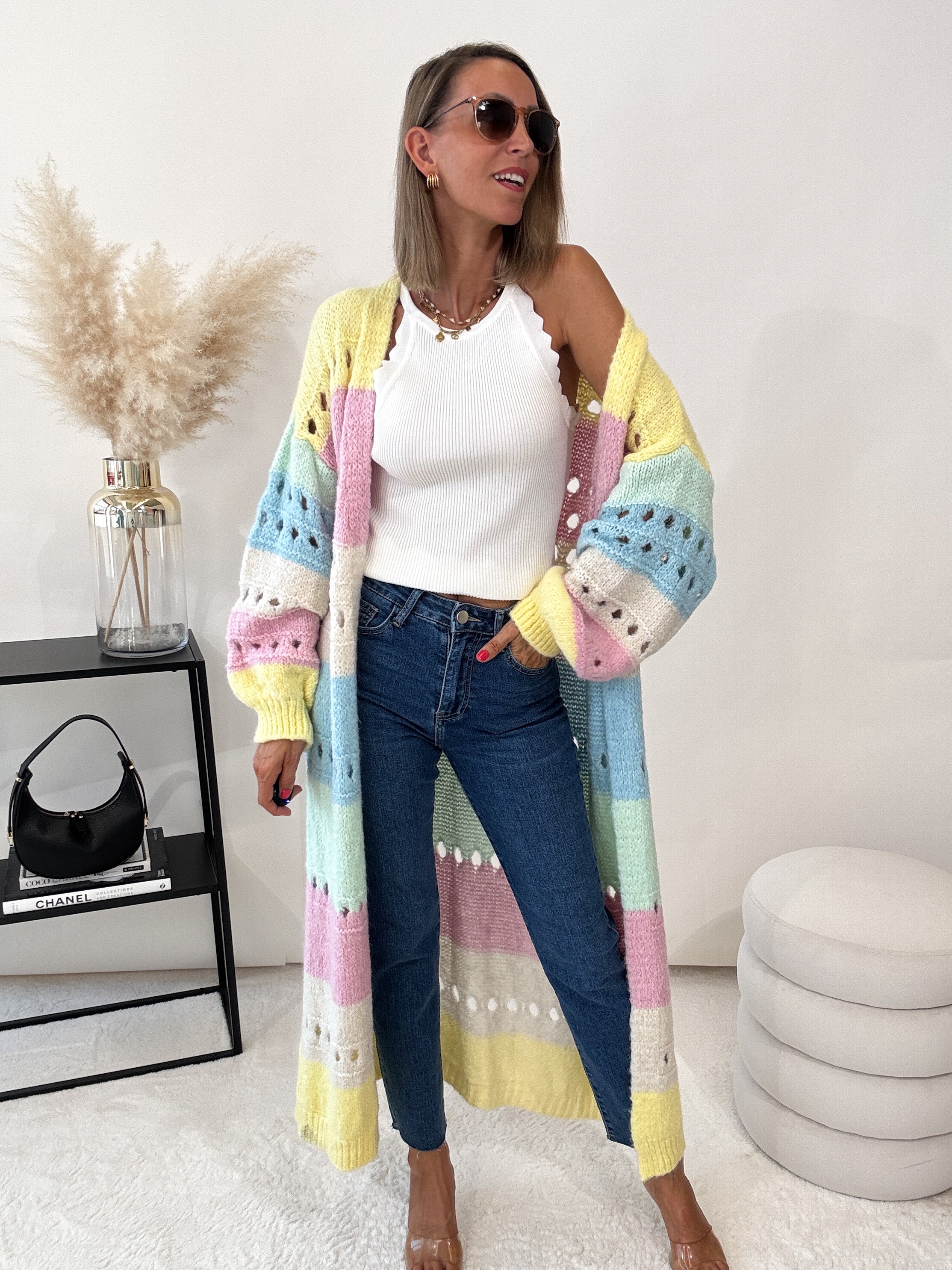 "Catania Maxi" langer, weicher Cardigan - pastelbunt