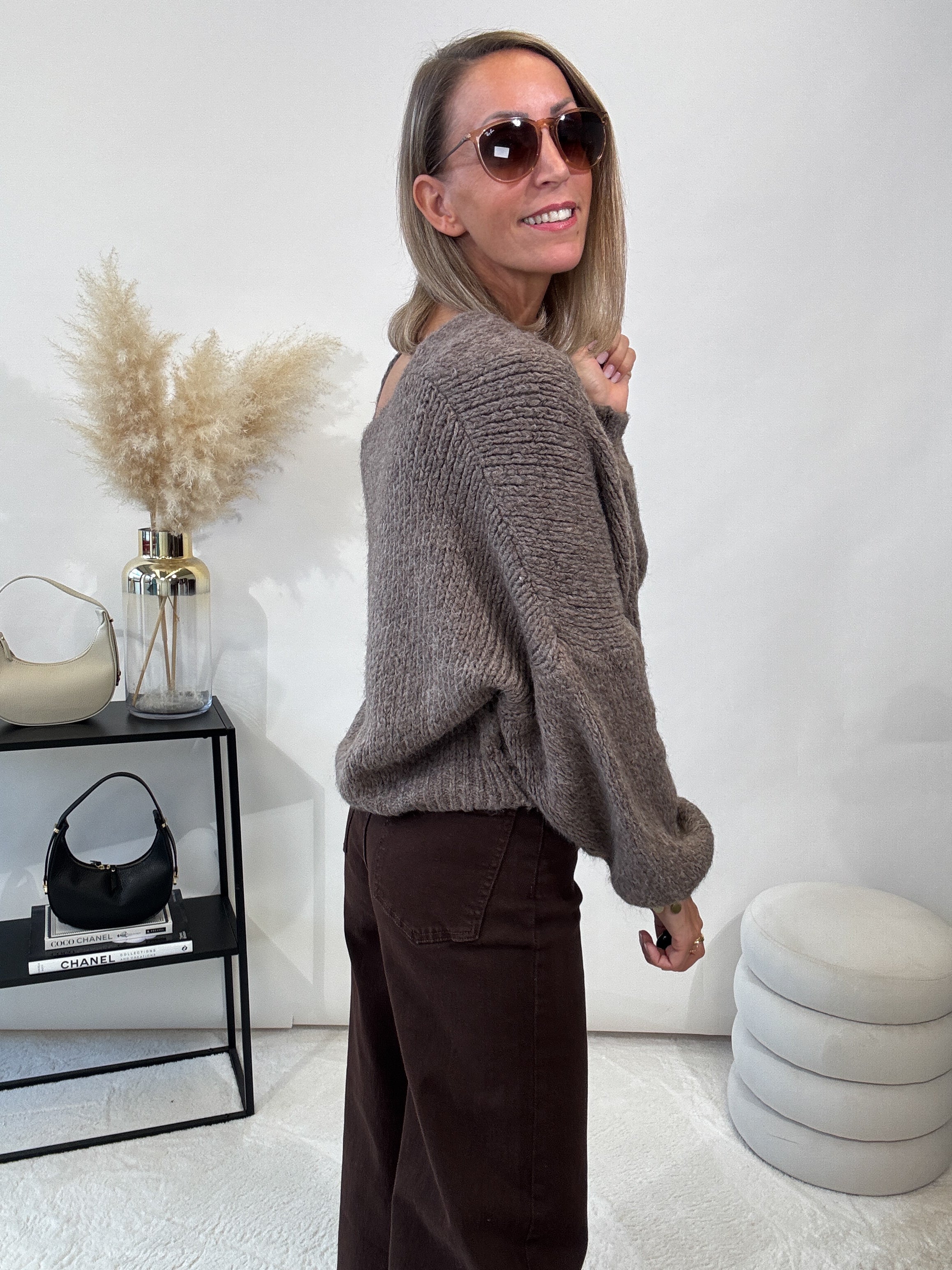 "Cozy Duo" weiches Set aus Top und Cardigan - mocca