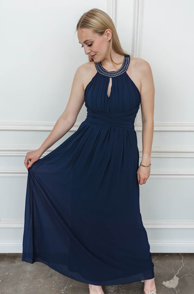 Langes elegantes Abendkleid - marineblau