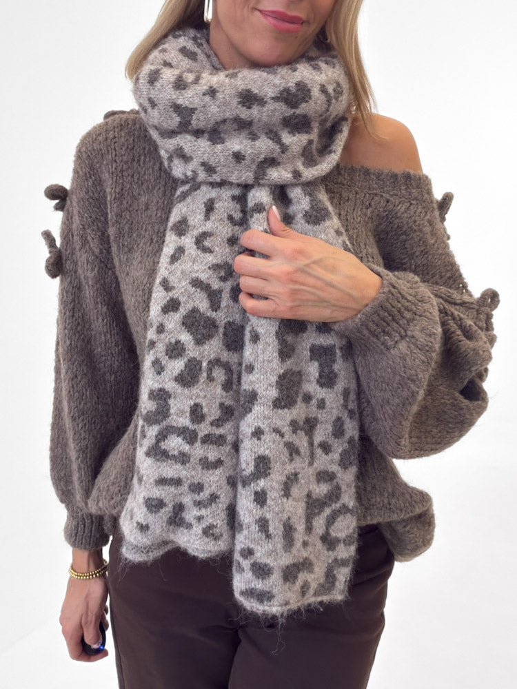 "Lilou Scarf" kuschelige Leo Schal aus Wolle - mocca/braun