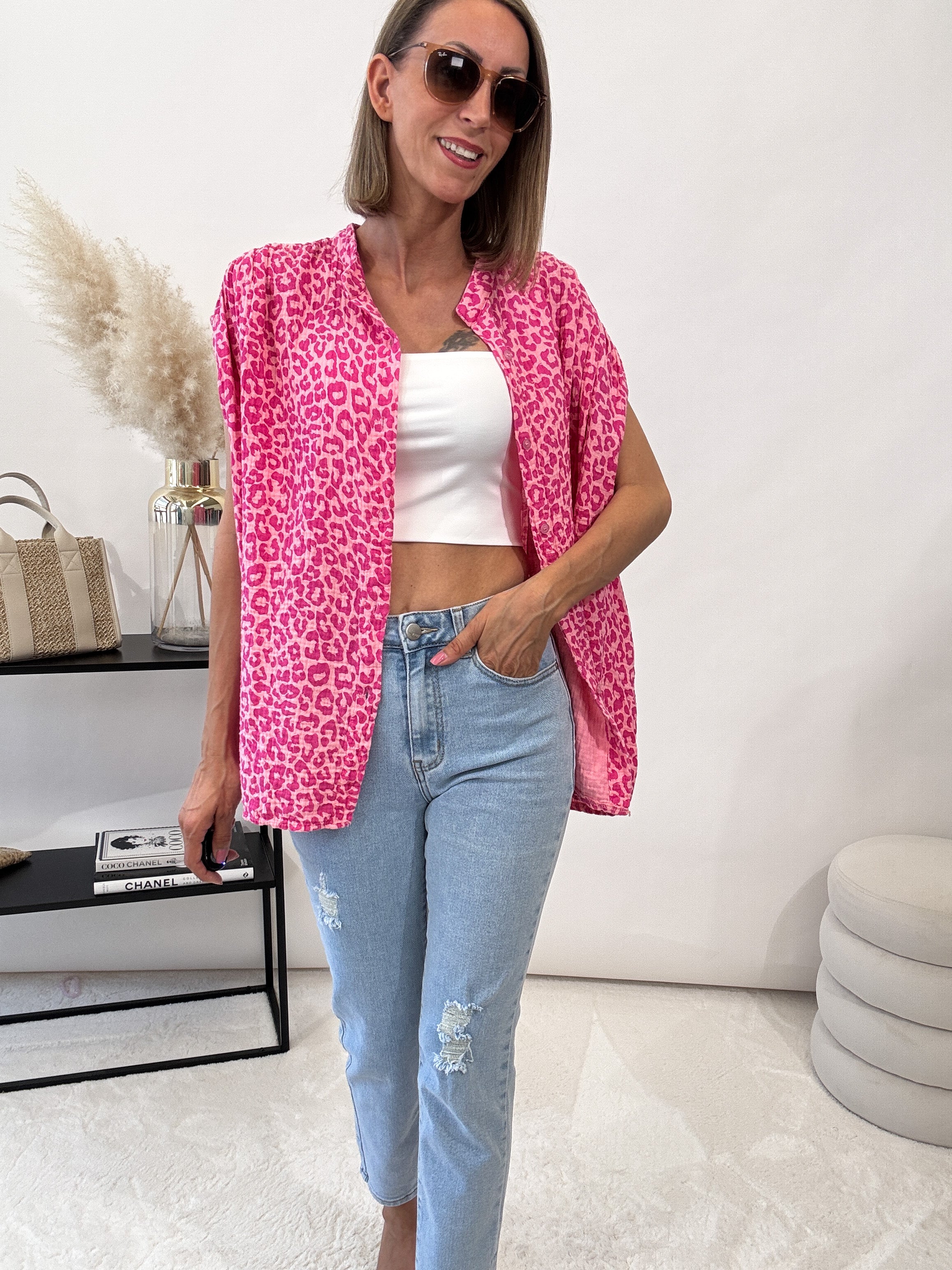 "Leo Waffle Summer 2.0" Bluse aus Baumwolle (Musselin)- rosa/pink