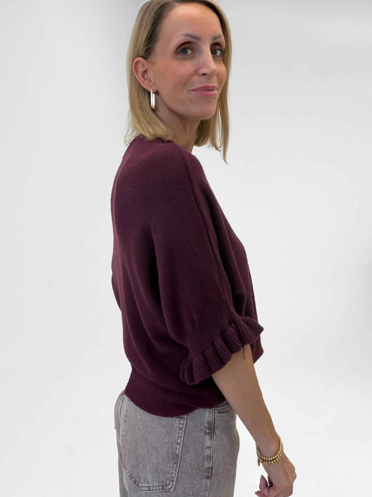 "Vicenza Volant" weicher Pullover mit Viscose - plum