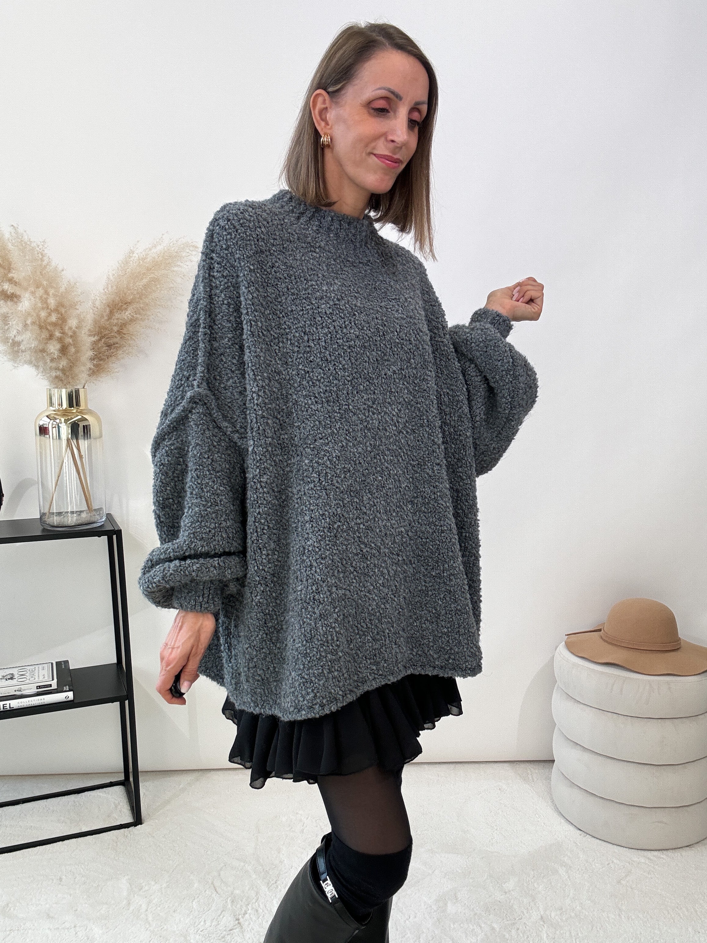 "Bouclé" kuscheliger Oversize Pulli - grau