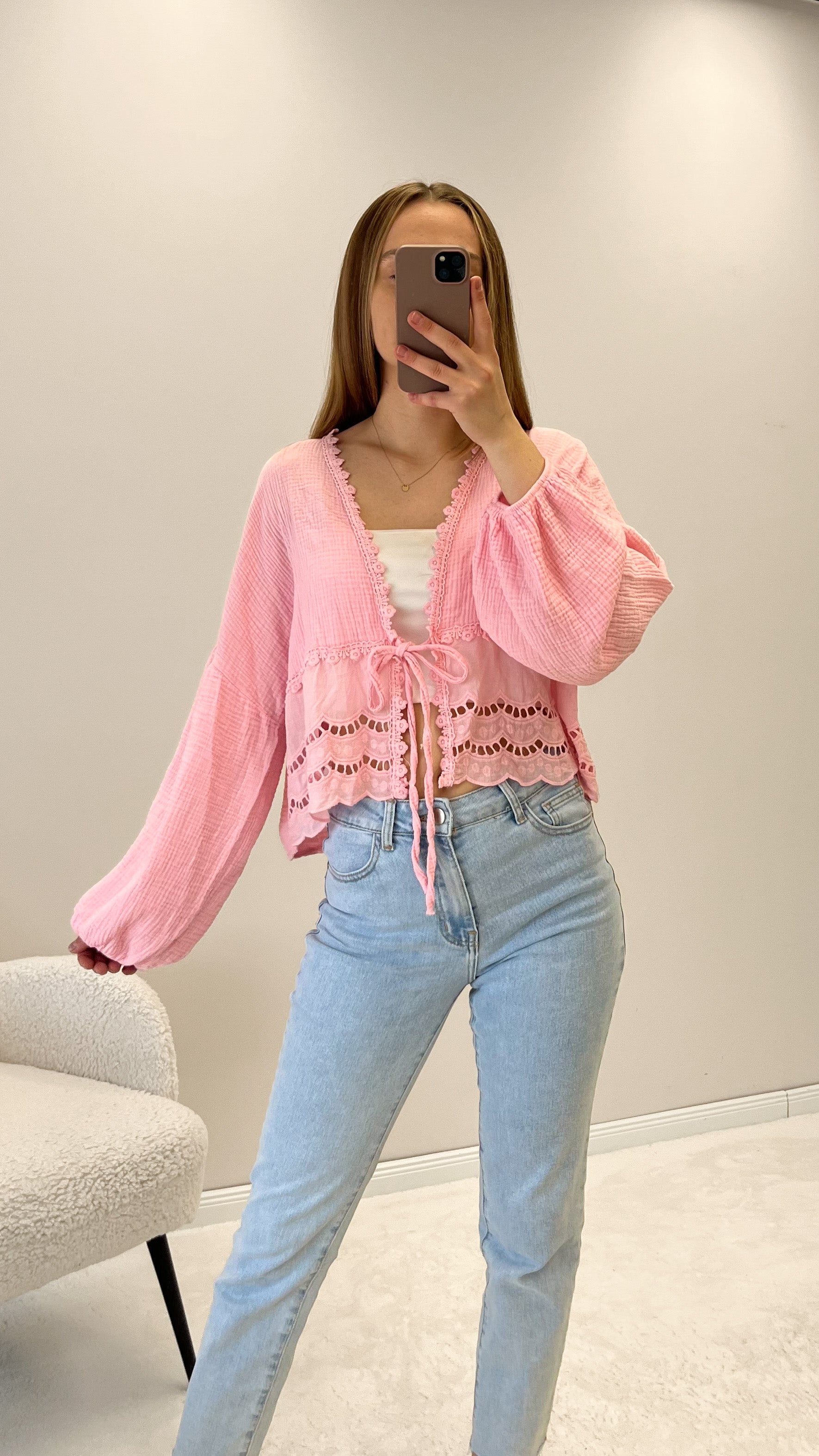 Musselin Cardigan aus Baumwolle - puderrosa