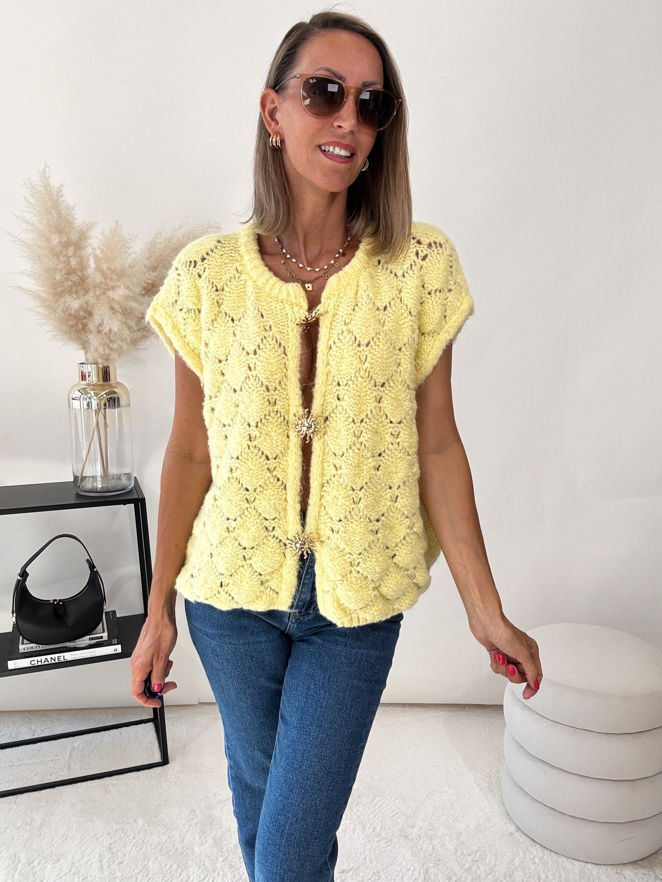 "Stella Vest" kuschelige Cardigan-Weste - gelb