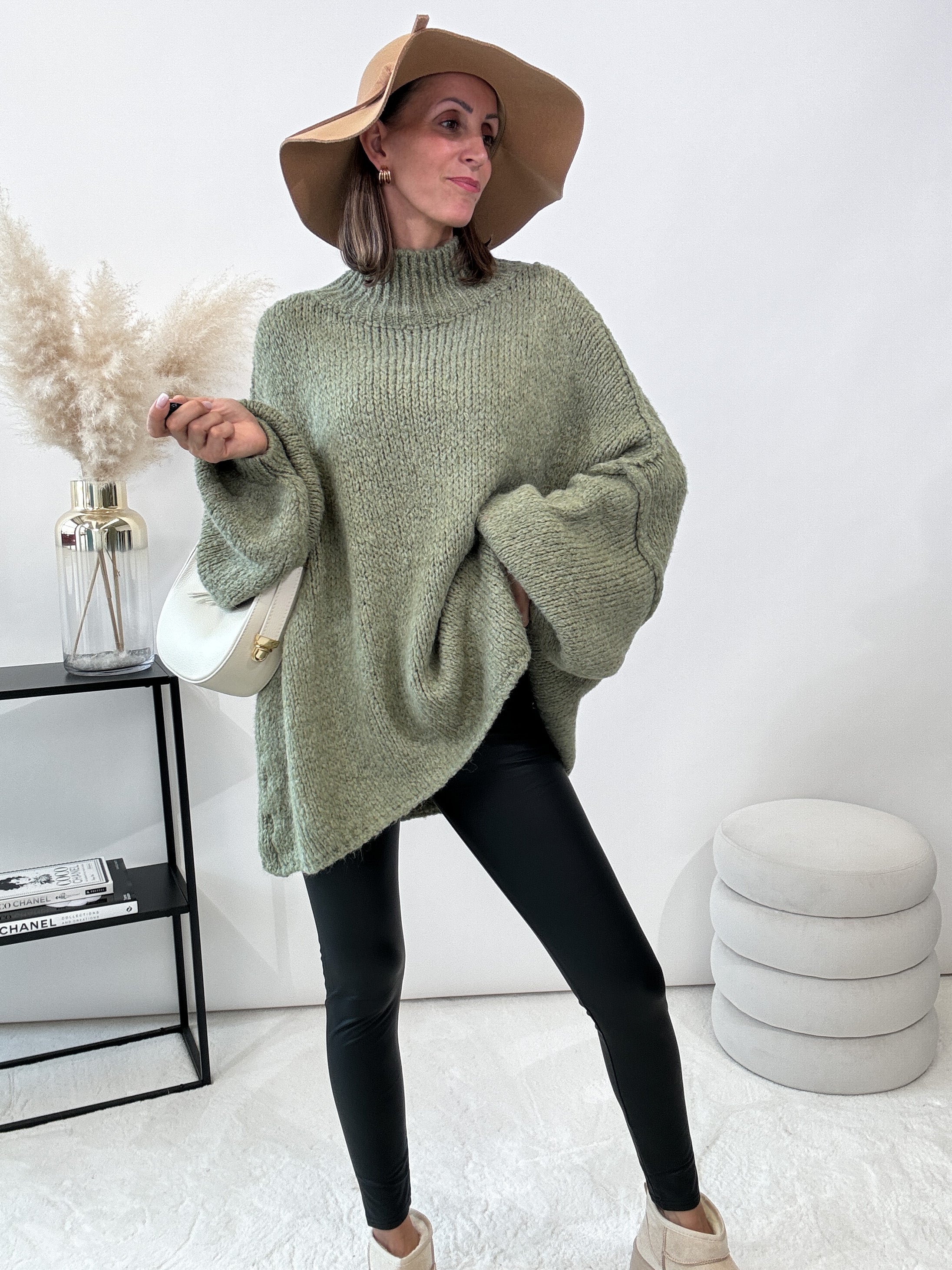 "Cozy Midi" kuscheliger Oversize Pulli - khaki