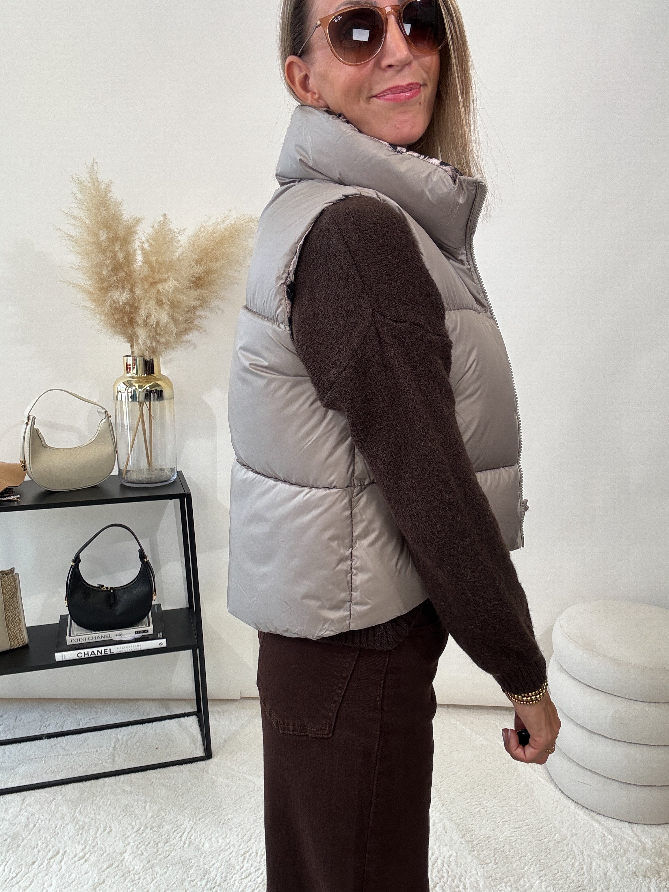 "Giro" kurze Leo-Wendeweste - beige