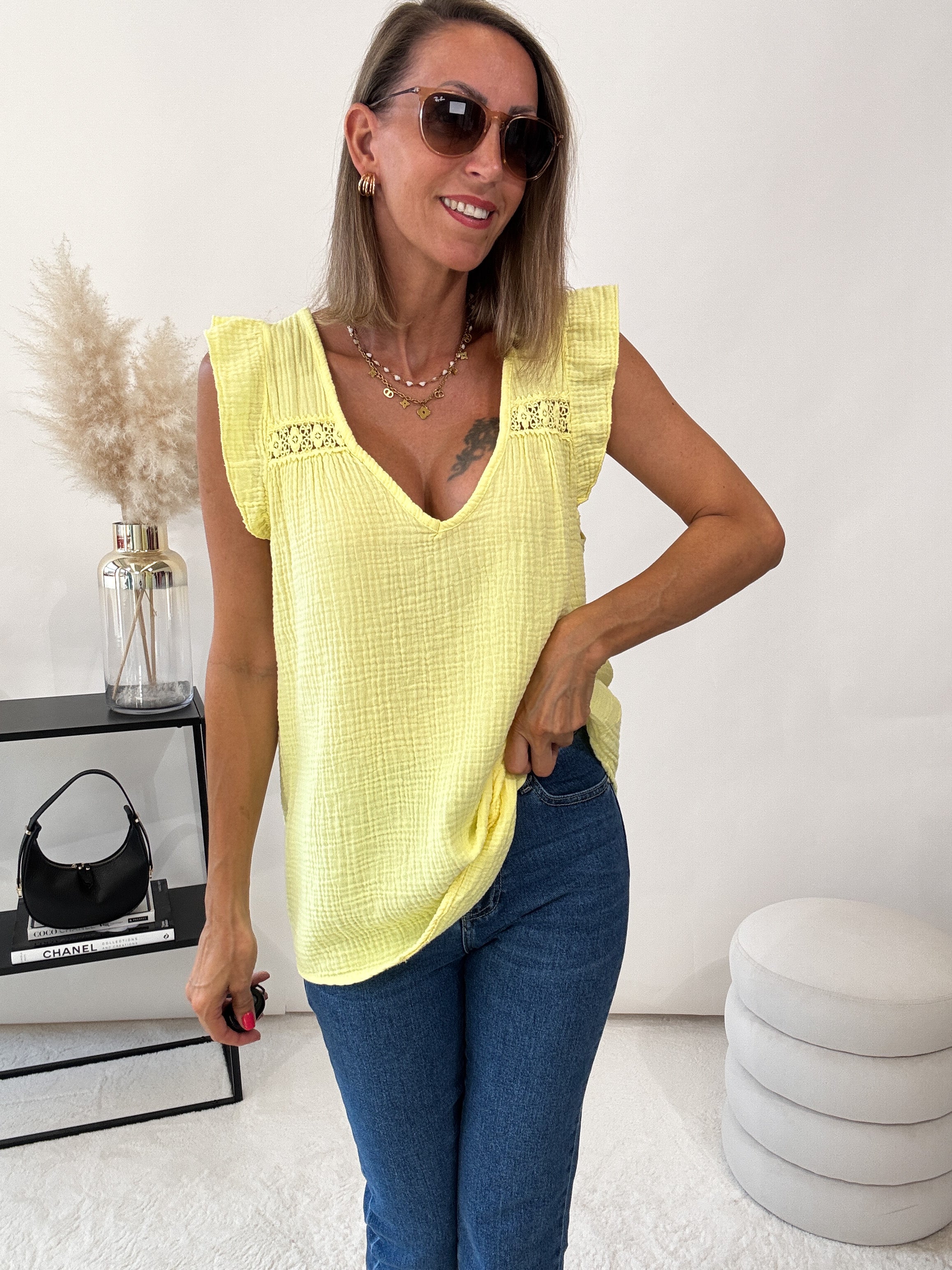 "Sunny Waffle" Musselin Top aus Baumwolle - gelb