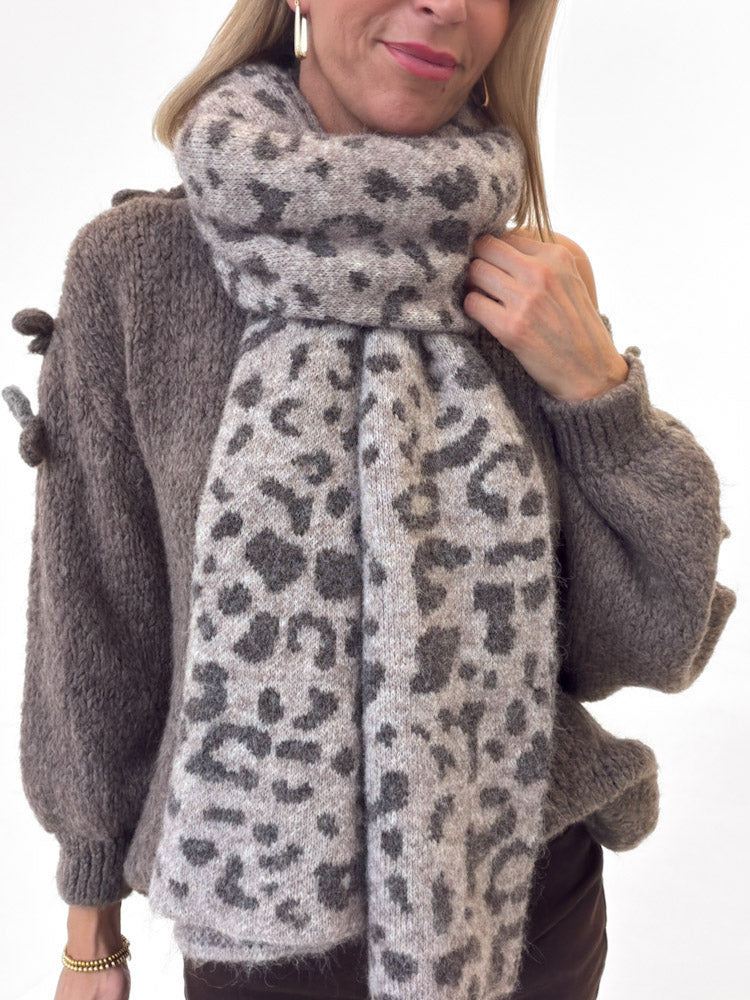 "Lilou Scarf" kuschelige Leo Schal aus Wolle - mocca/braun