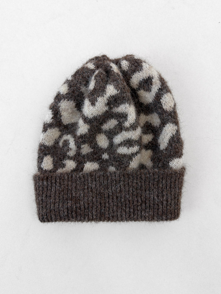 "Lilou Hat" kuschelige Leo Mütze aus Wolle - mocca/creme