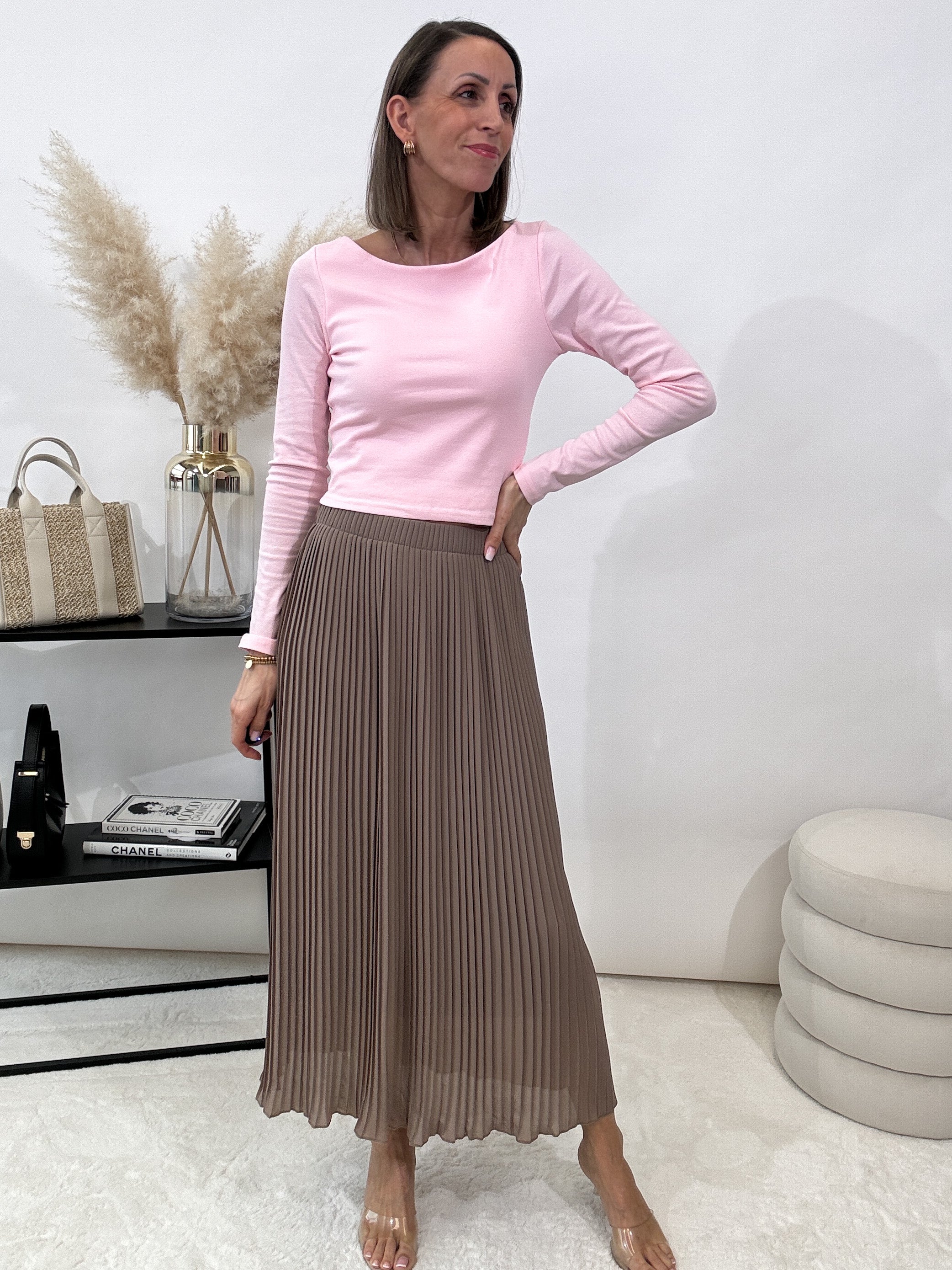 "Skirt" stylischer Plissee Rock - mocca