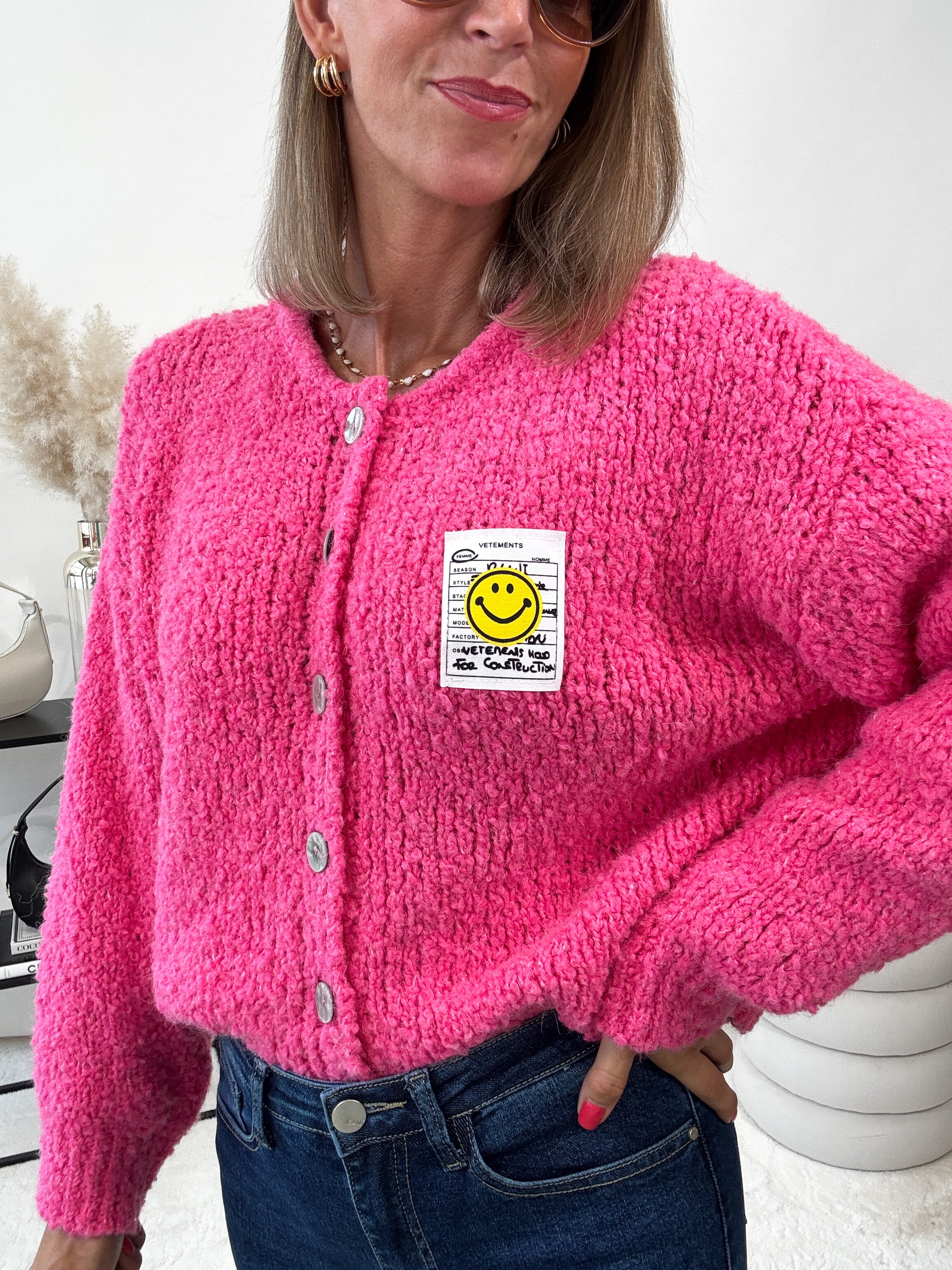 "Bari" kuscheliger Boucle Cardigan- candy pink