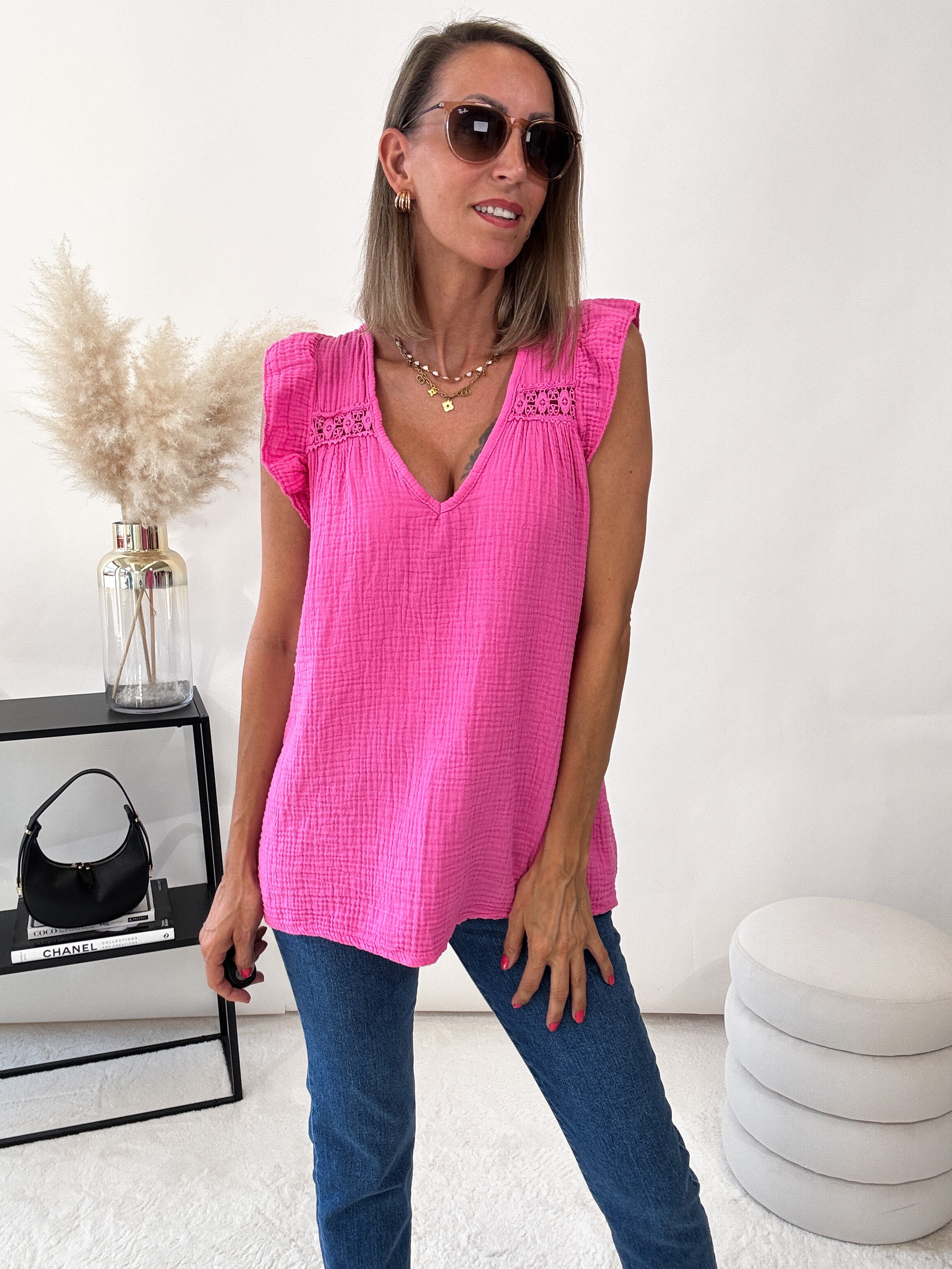 "Sunny Waffle" Musselin Top aus Baumwolle - pink