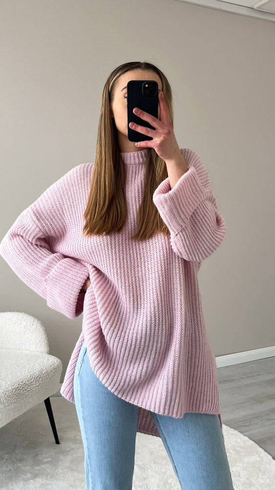 Strickpullover mit Schlitz - hellrosa