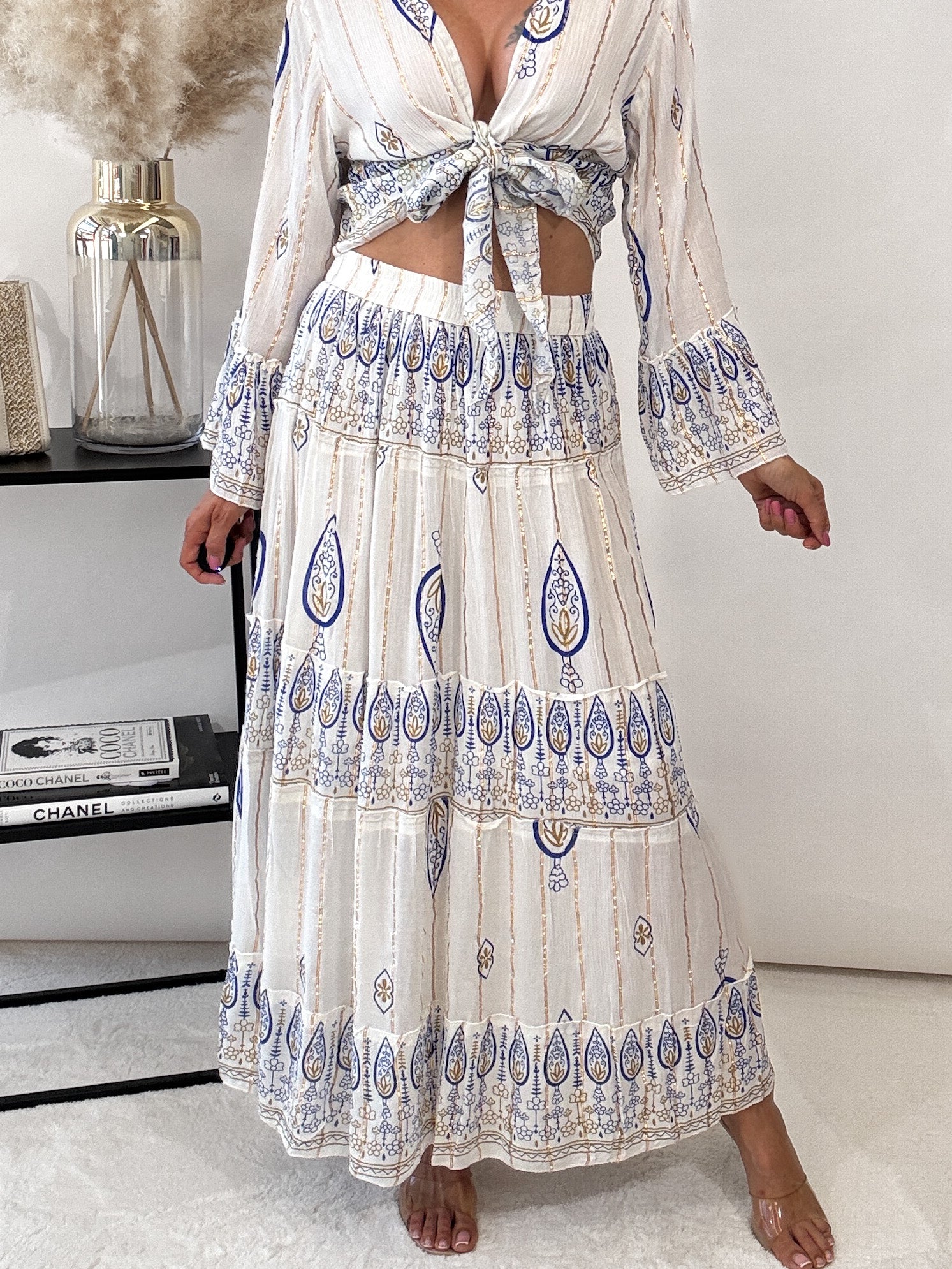 "Boho Blossom" Skirt - creme/blau