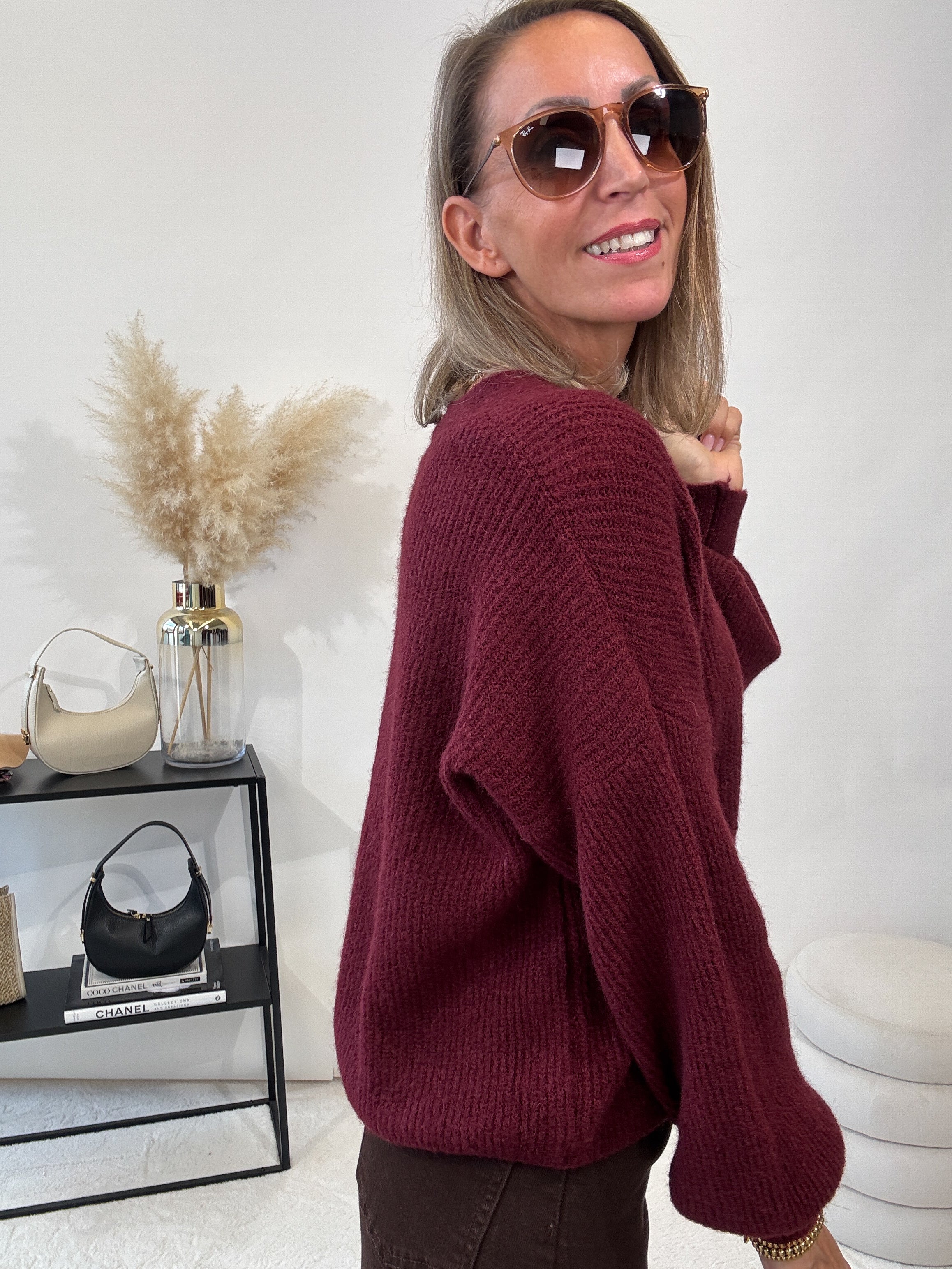 "New York" kuscheliger Cardigan - bordeaux
