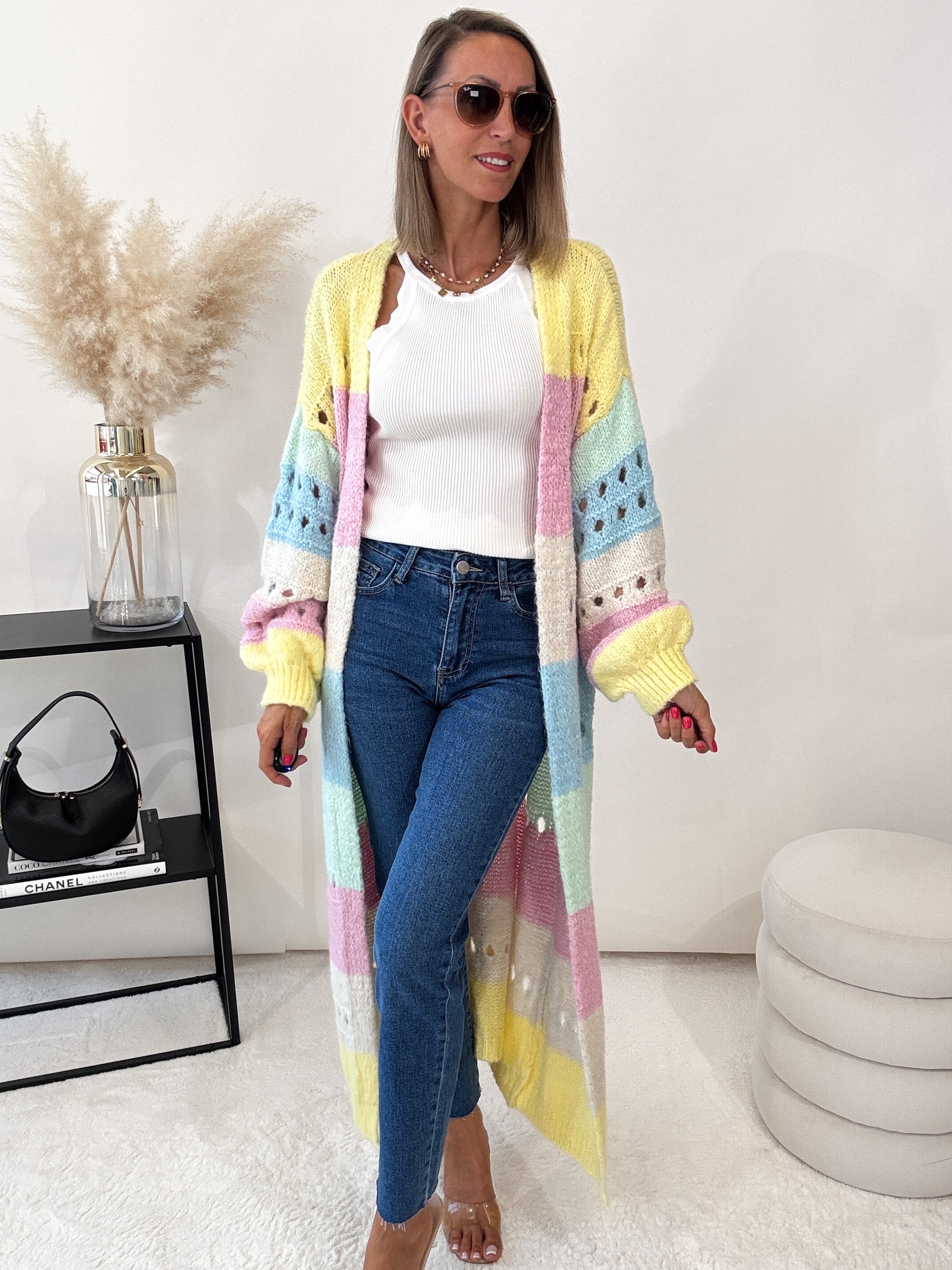 "Catania Maxi" langer, weicher Cardigan - pastelbunt
