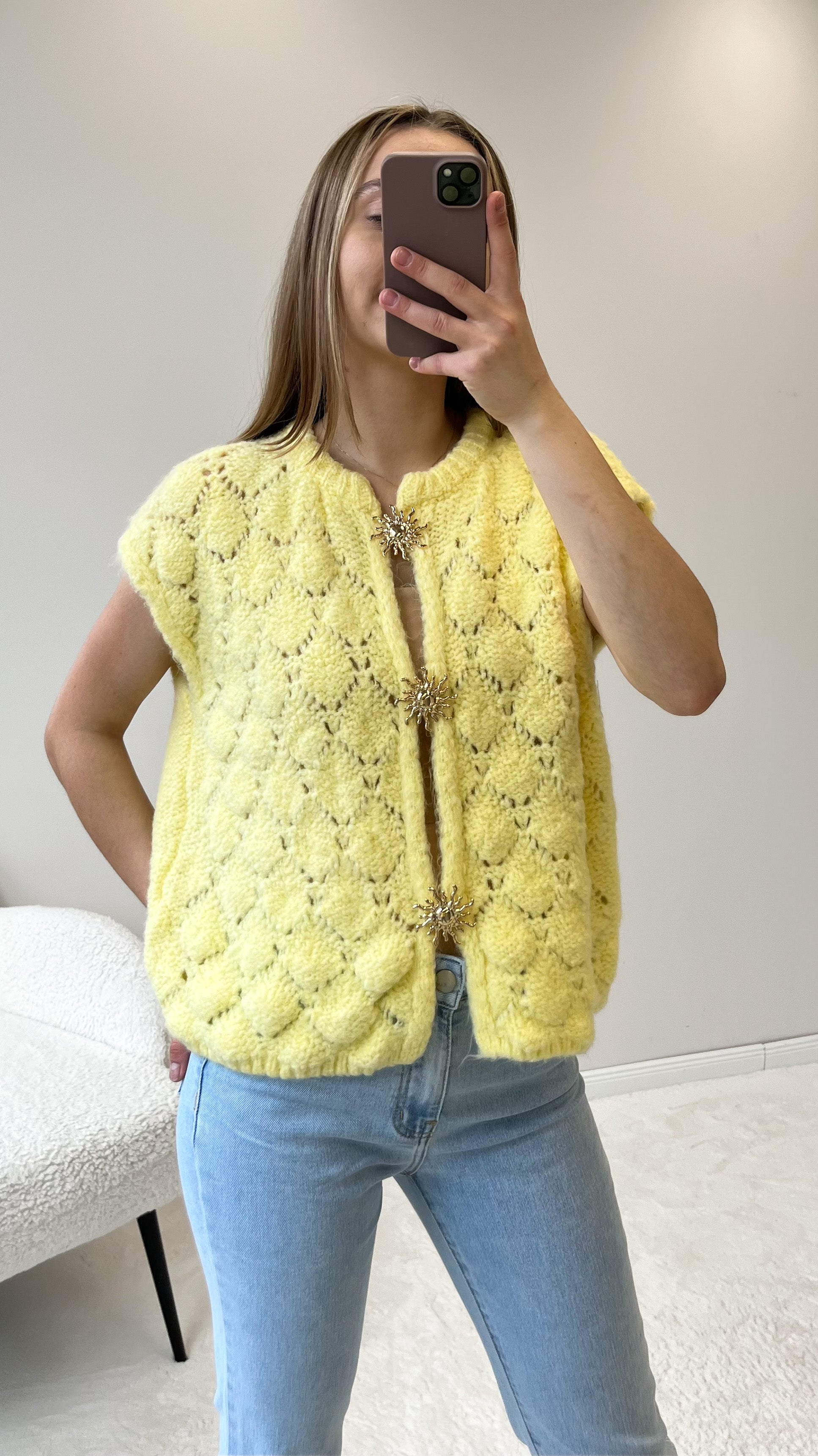 "Stella Vest" kuschelige Cardigan-Weste - gelb