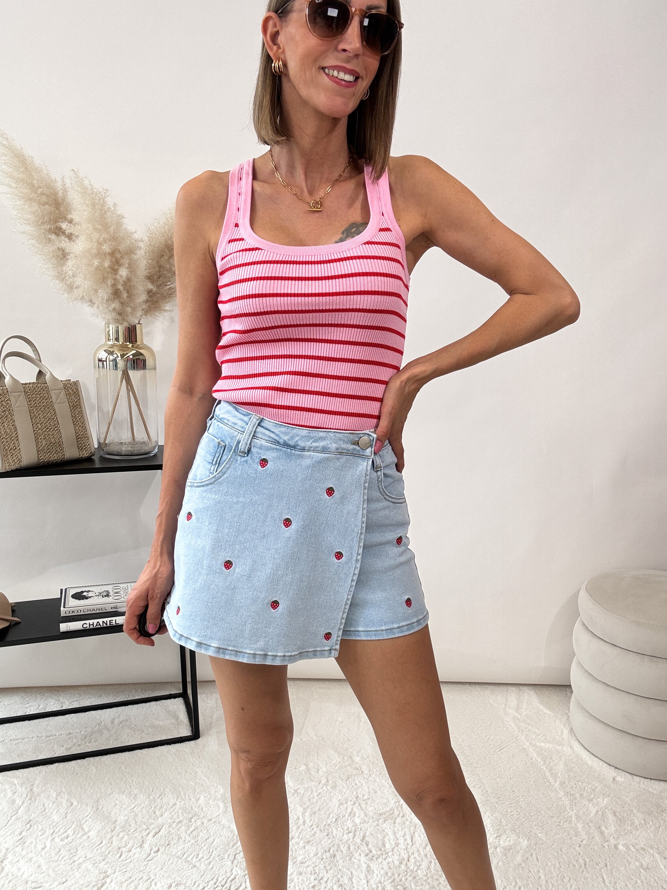 "Strawberry" Jeans Skort - light blue
