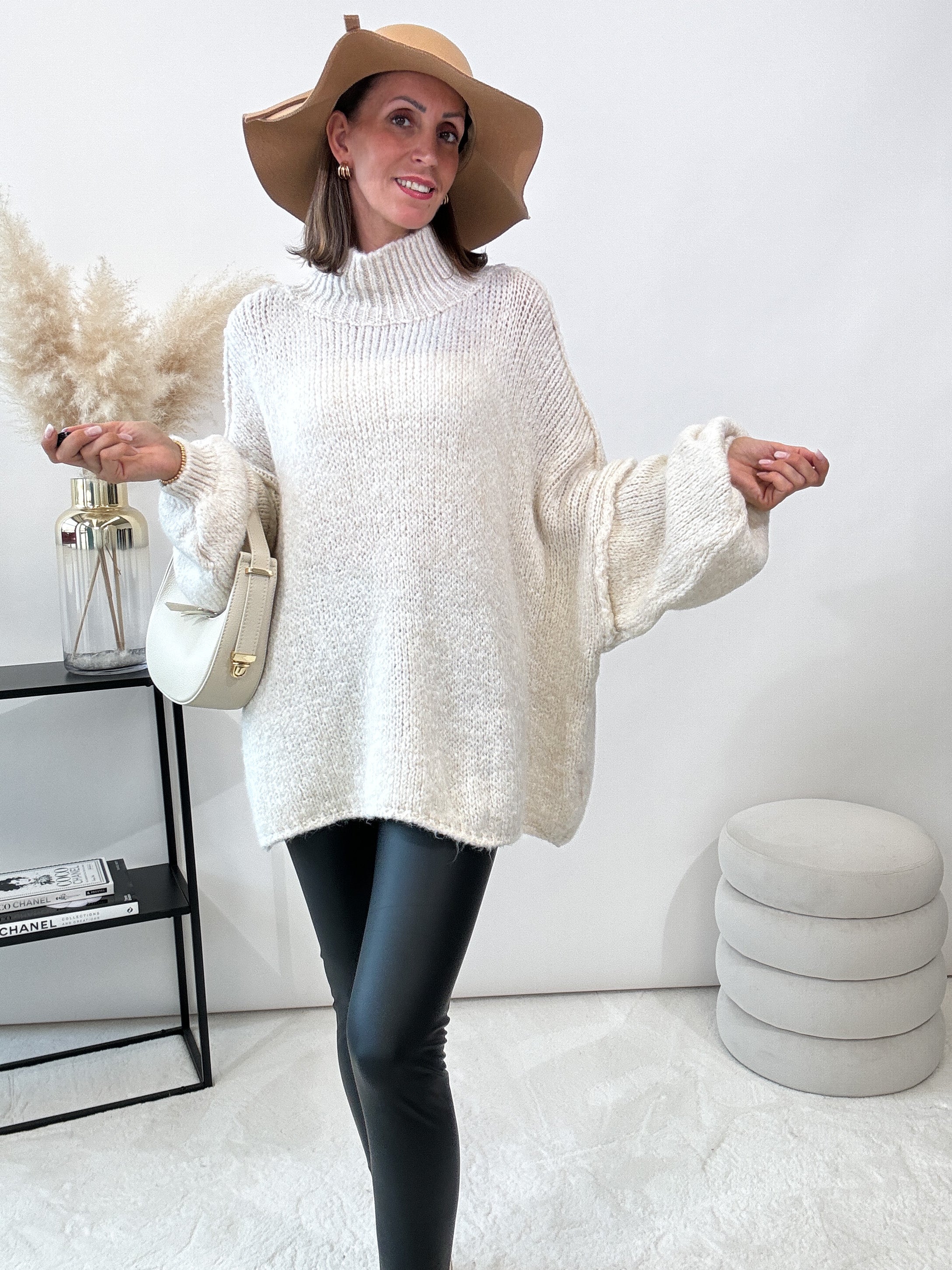 "Cozy Midi" kuscheliger Oversize Pulli - creme