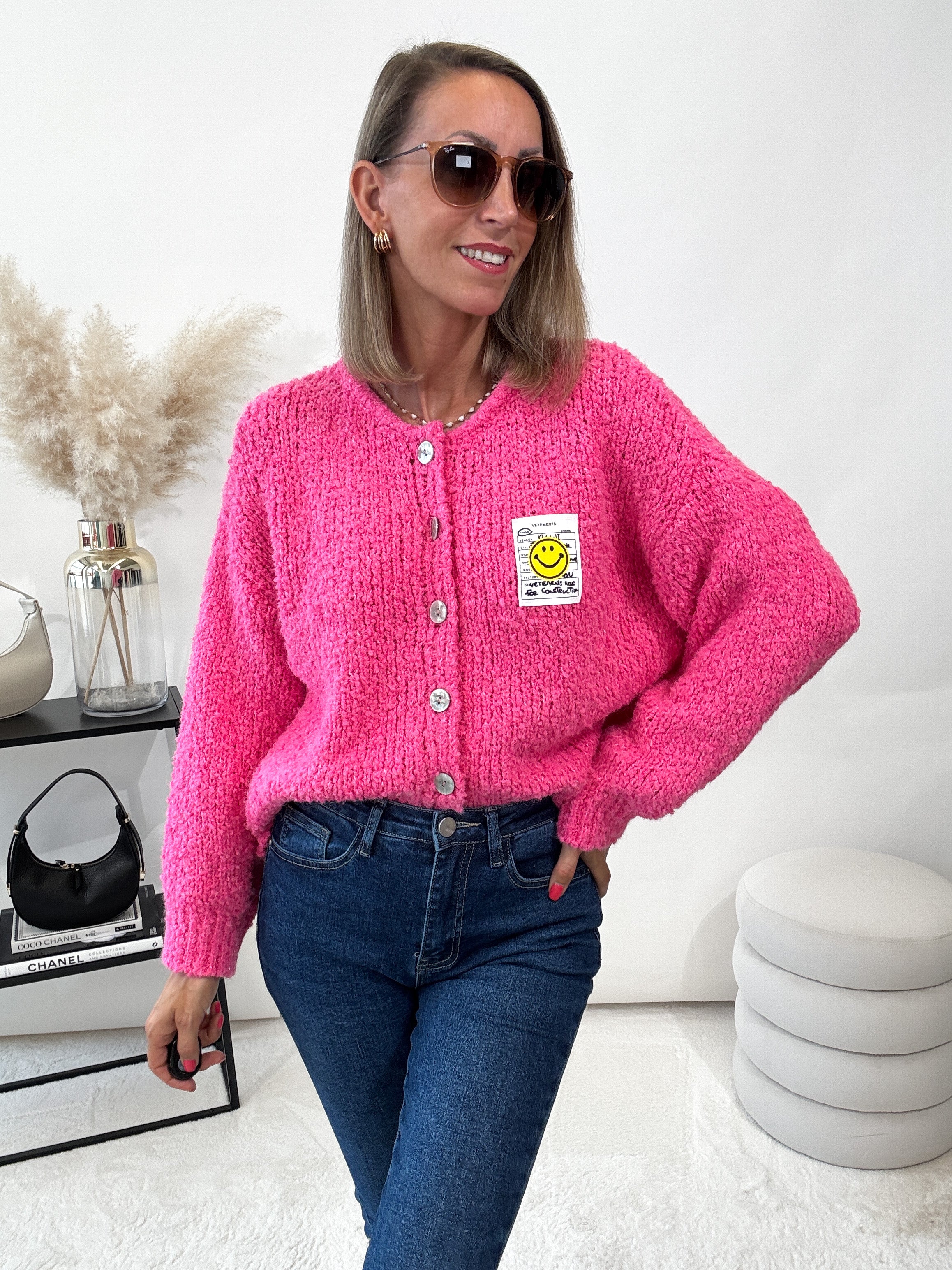 "Bari" kuscheliger Boucle Cardigan- candy pink