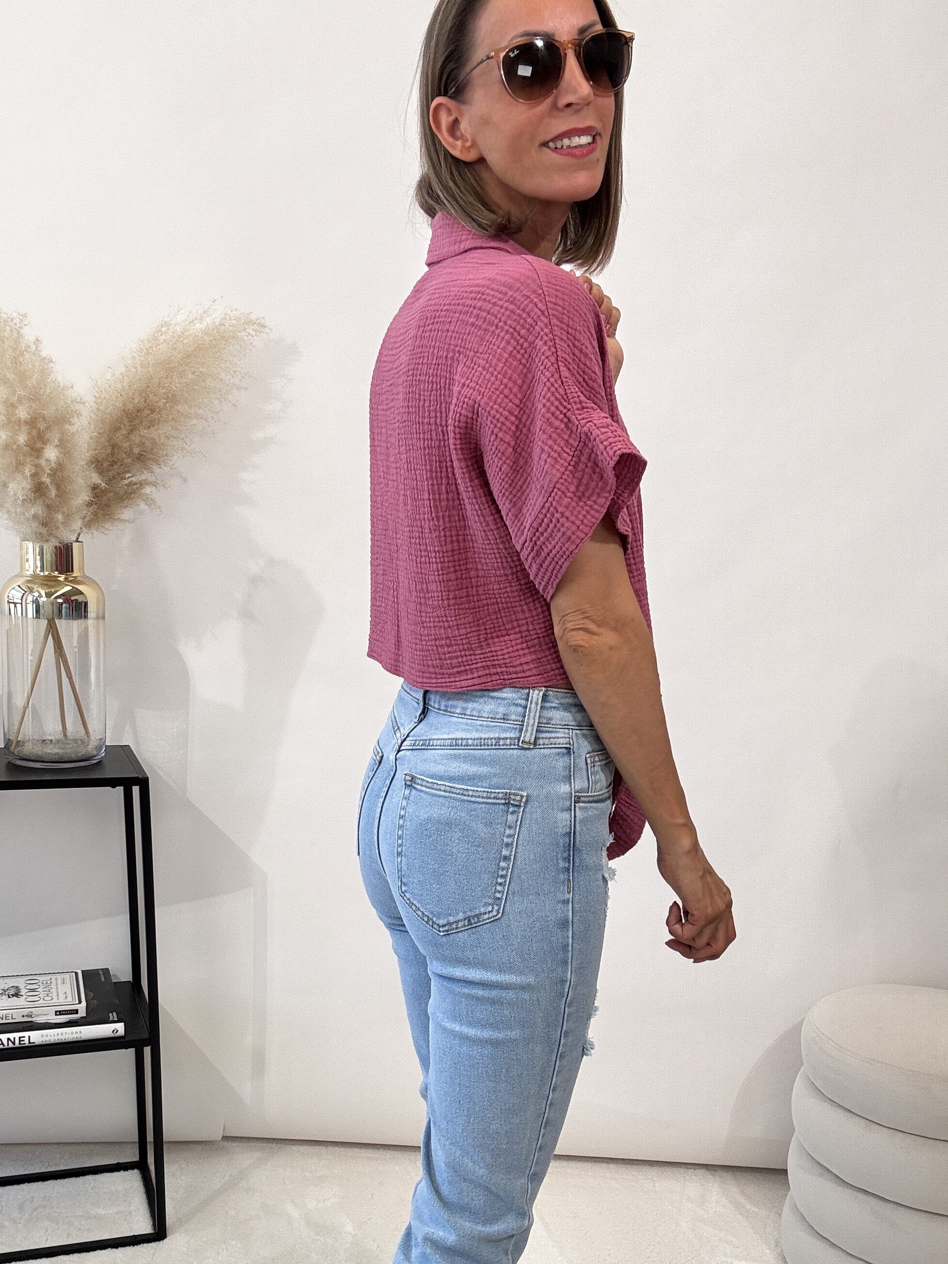 "Musselin" kurze Bluse aus Baumwolle - berry