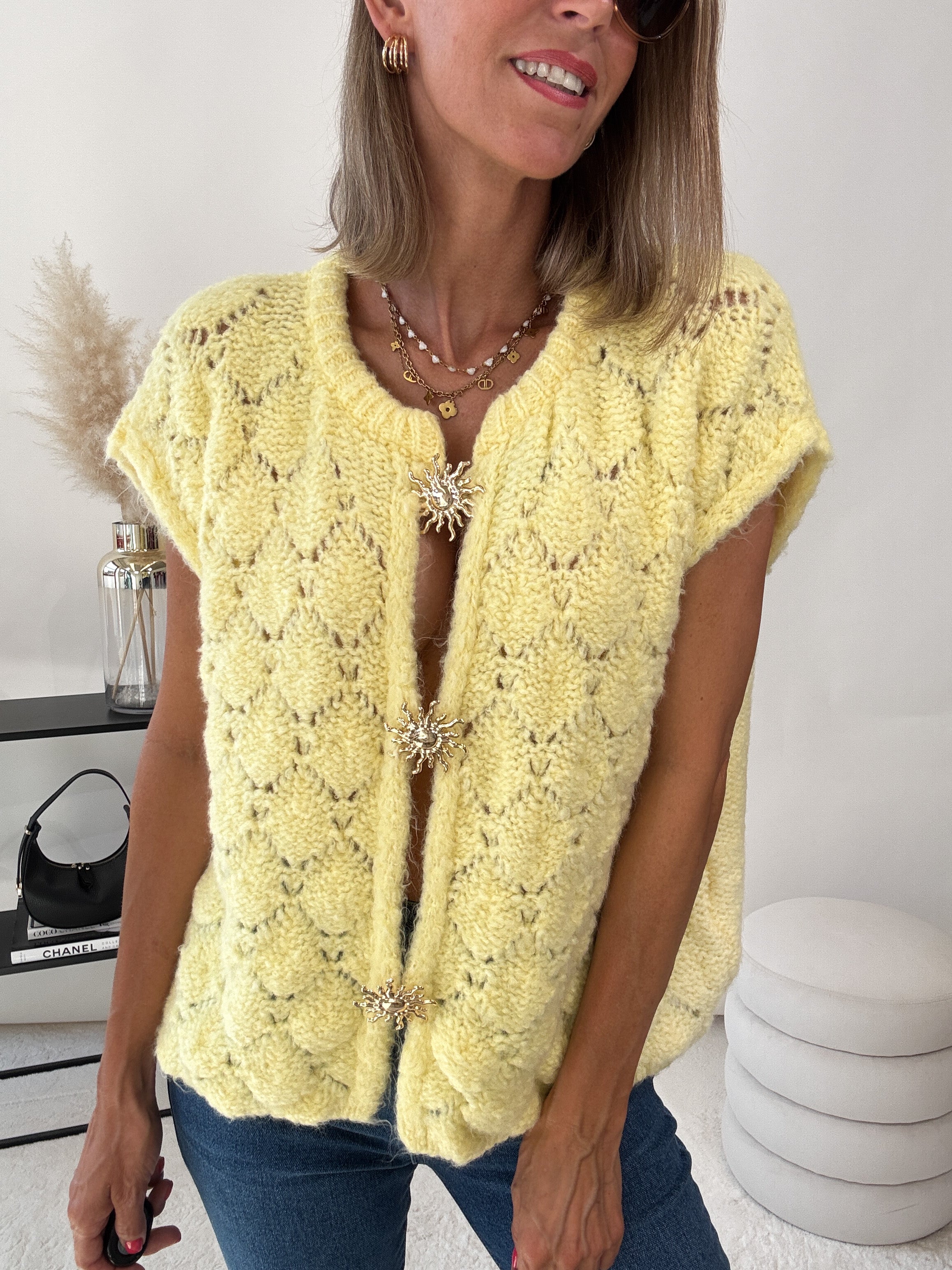 "Stella Vest" kuschelige Cardigan-Weste - gelb