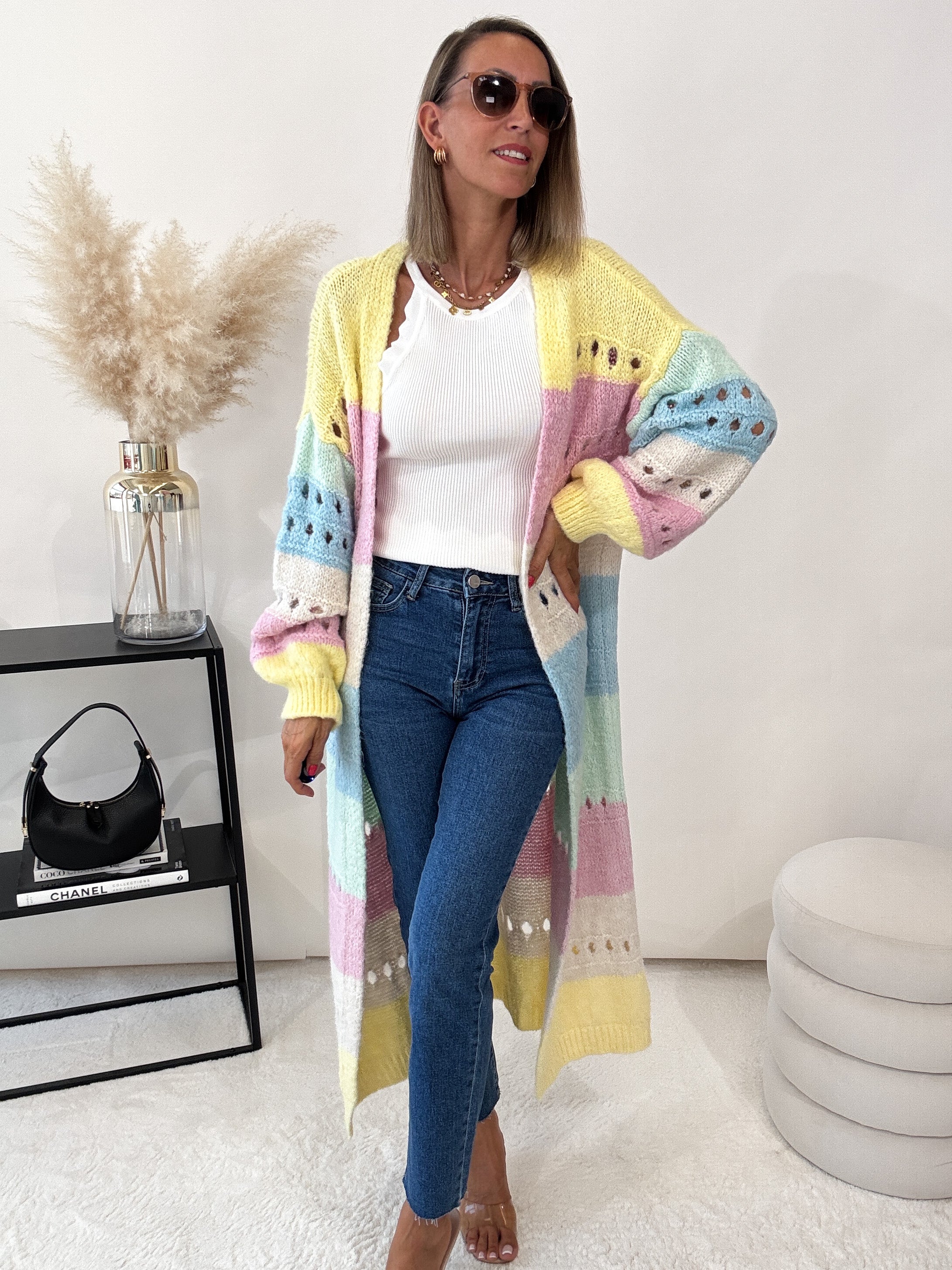 "Catania Maxi" langer, weicher Cardigan - pastelbunt